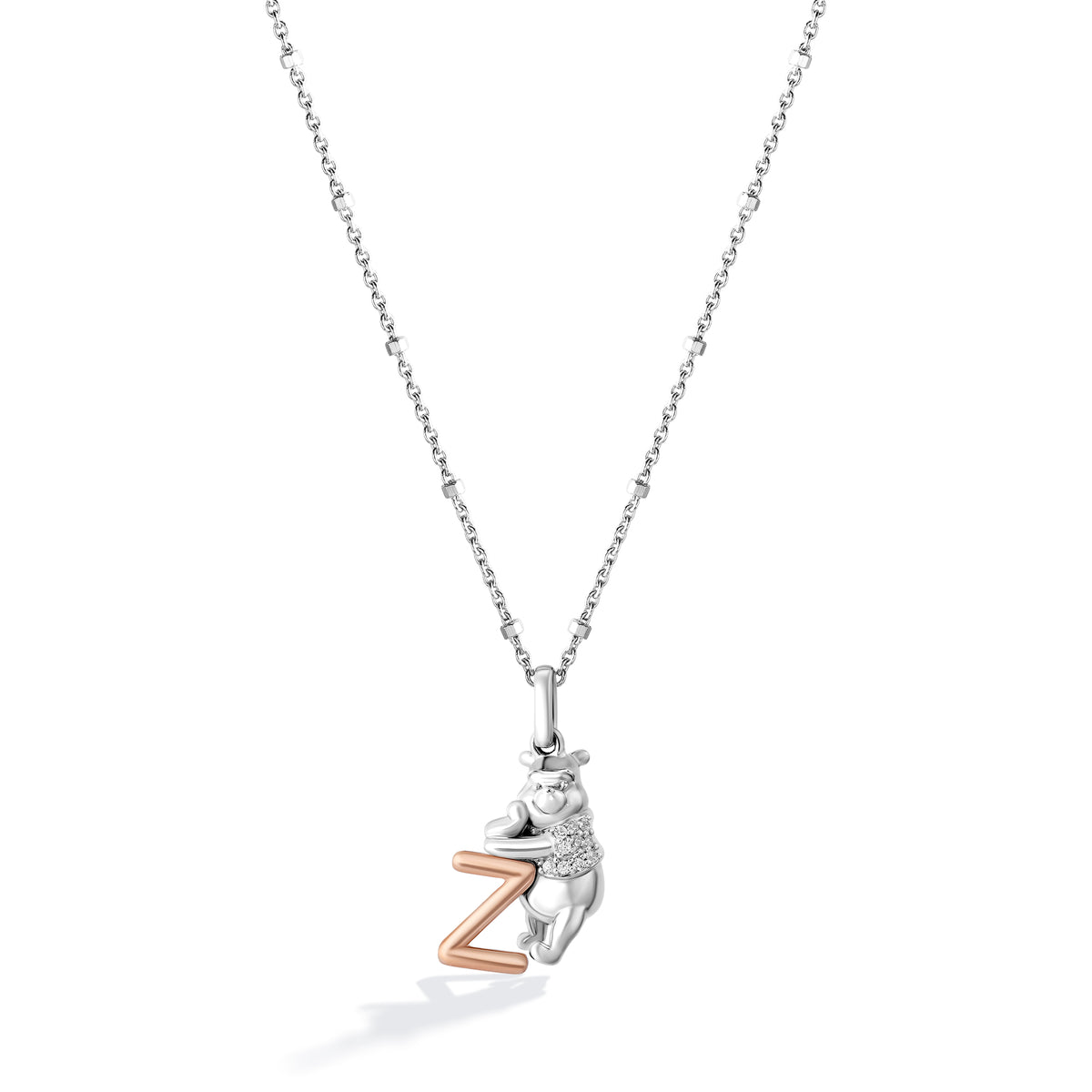 Disney Jewels 14K Rose Gold over Sterling Silver with 1/20 CTTW Diamonds Alphabet 'Z' Disney's Winnie The Pooh Necklace