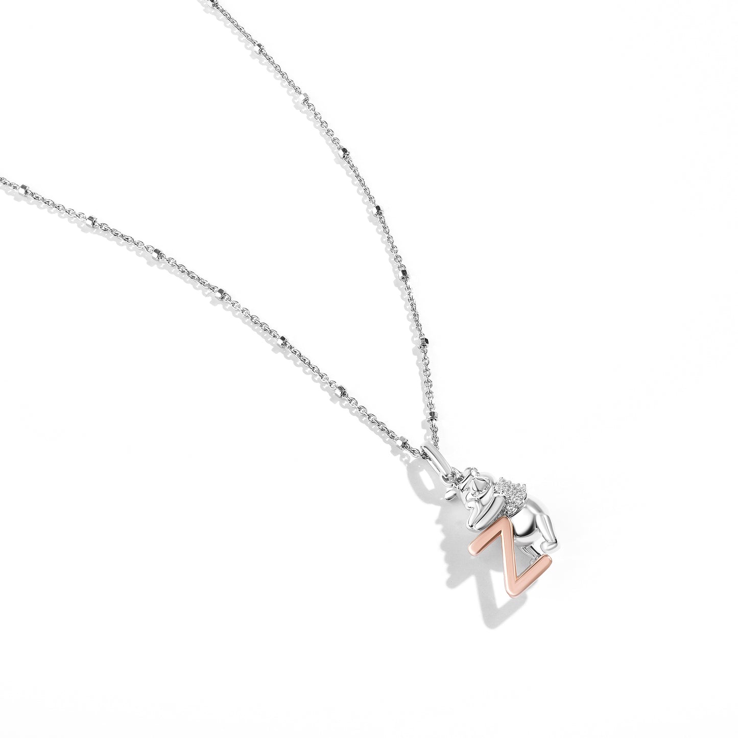 Disney Jewels 14K Rose Gold over Sterling Silver with 1/20 CTTW Diamonds Alphabet 'Z' Disney's Winnie The Pooh Necklace
