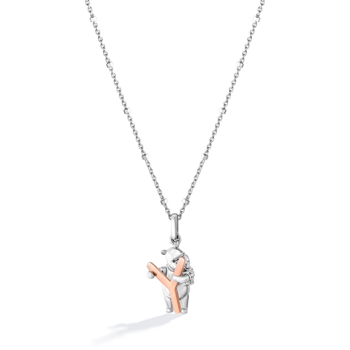 Disney Jewels 14K Rose Gold over Sterling Silver with 1/20 CTTW Diamonds Alphabet 'Y' Disney's Winnie The Pooh Necklace