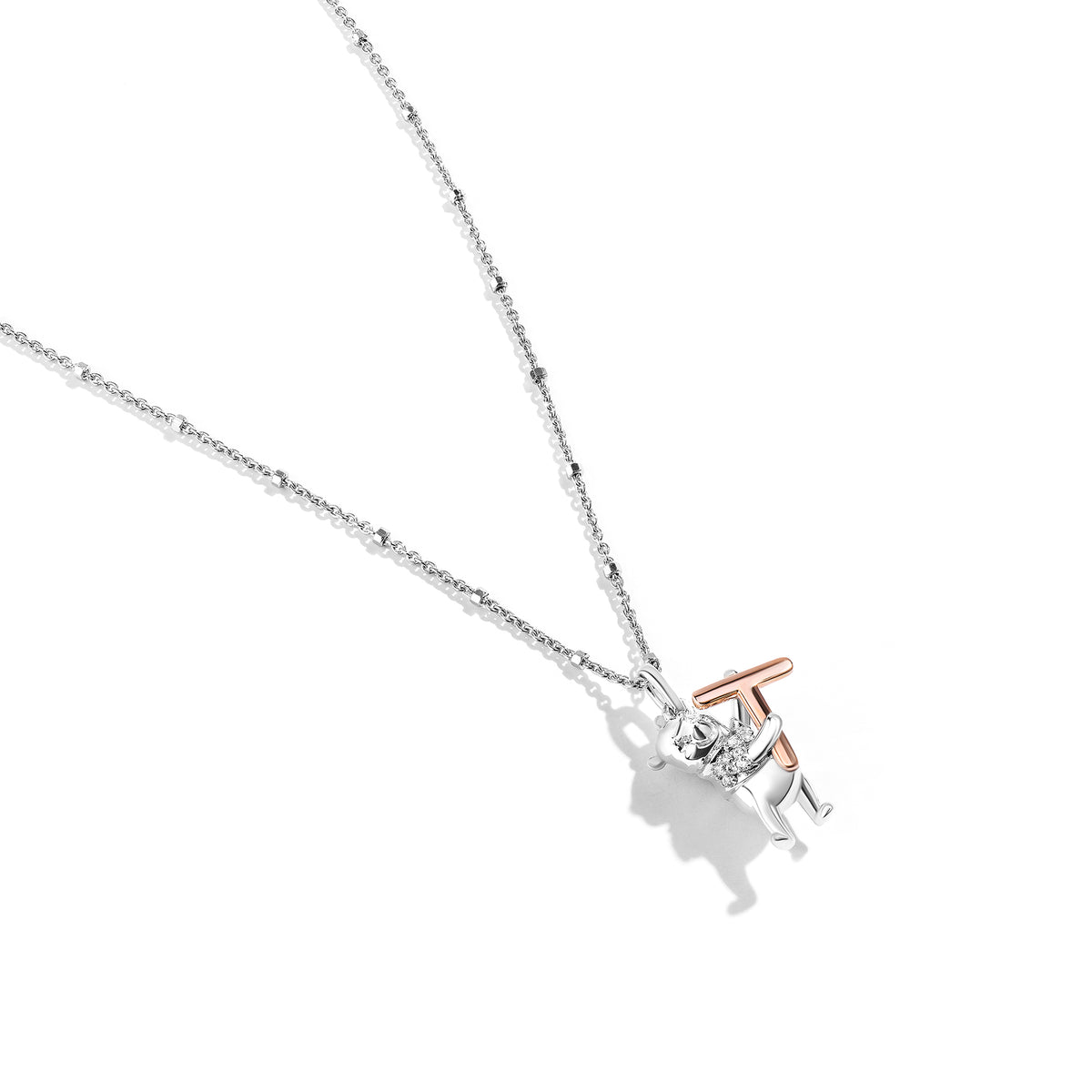 Disney Jewels 14K Rose Gold over Sterling Silver with 1/20 CTTW Diamonds Alphabet 'T' Disney's Winnie The Pooh Necklace