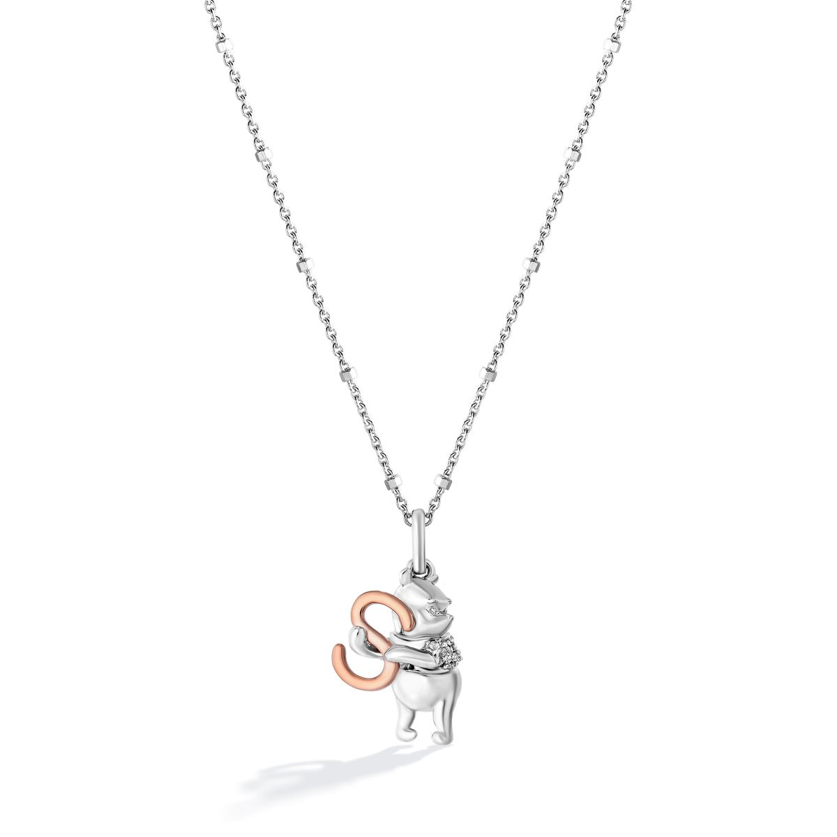 Disney Jewels 14K Rose Gold over Sterling Silver with 1/20 CTTW Diamonds Alphabet 'S' Disney's Winnie The Pooh Necklace
