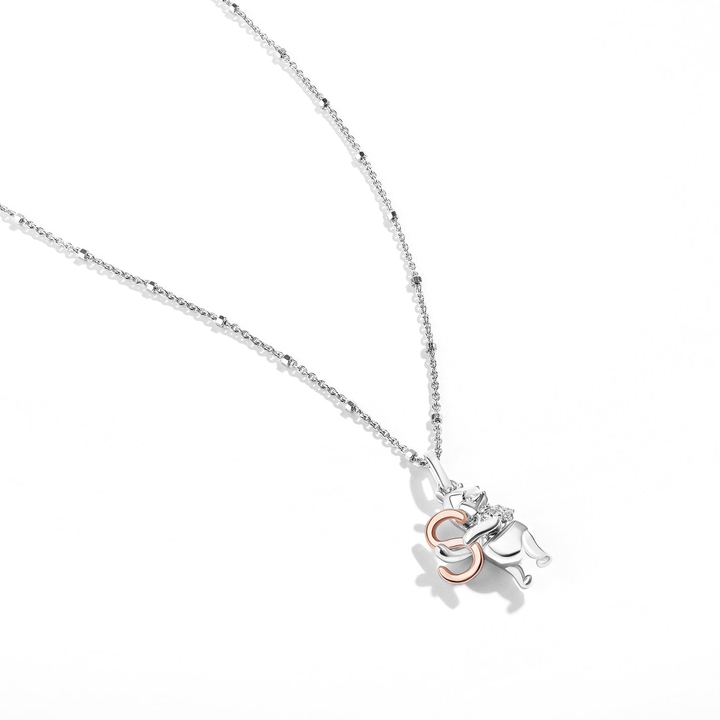Disney Jewels 14K Rose Gold over Sterling Silver with 1/20 CTTW Diamonds Alphabet 'S' Disney's Winnie The Pooh Necklace