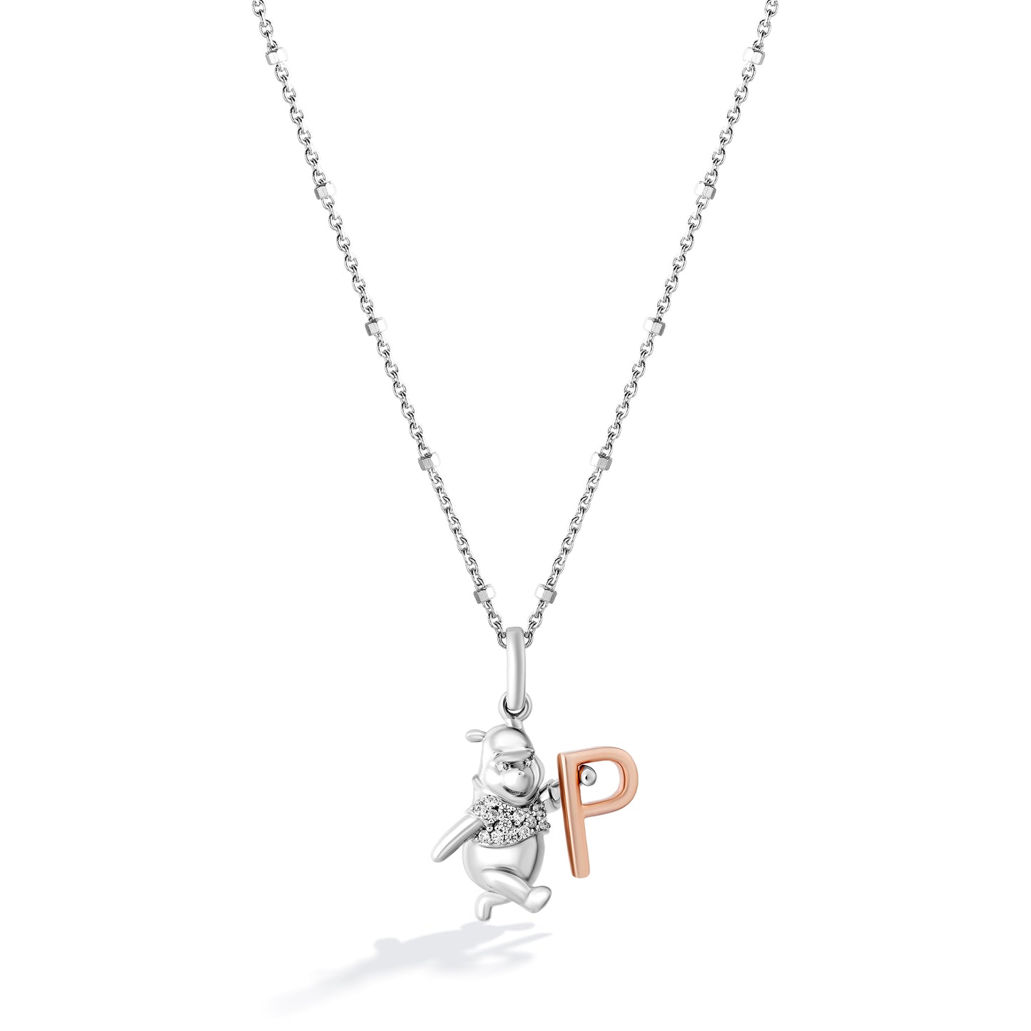 Disney Jewels 14K Rose Gold over Sterling Silver with 1/20 CTTW Diamonds Alphabet 'P' Disney's Winnie The Pooh Necklace
