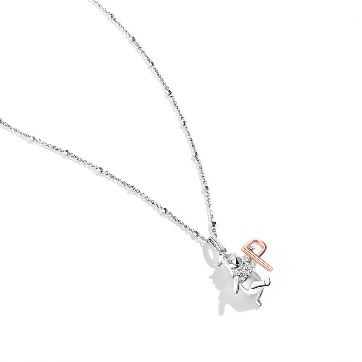 Disney Jewels 14K Rose Gold over Sterling Silver with 1/20 CTTW Diamonds Alphabet 'P' Disney's Winnie The Pooh Necklace