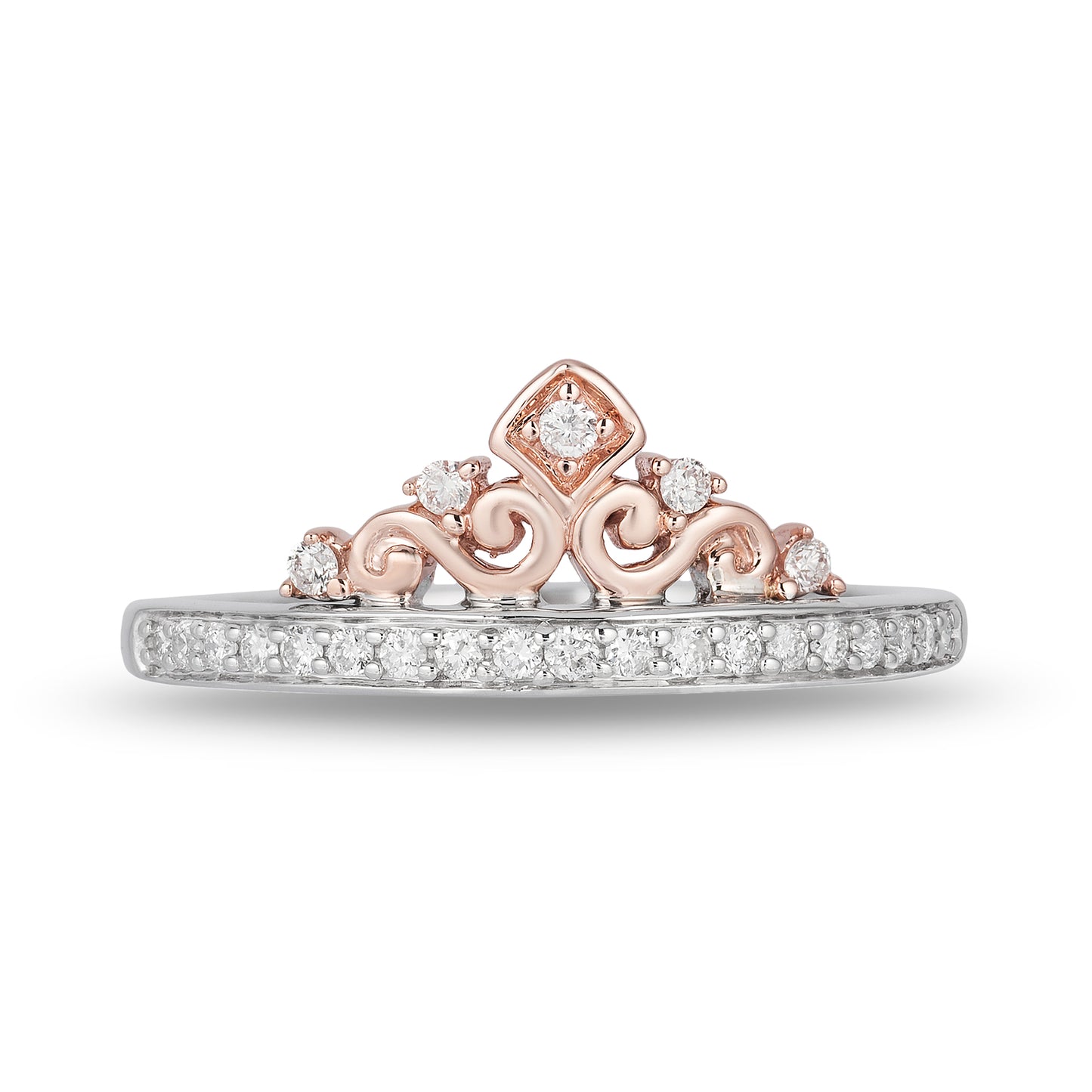 Enchanted Disney Fine Jewelry Sterling Silver and 10K Rose Gold  with 1/5 CTTW Diamond Majestic Princess Tiara Ring