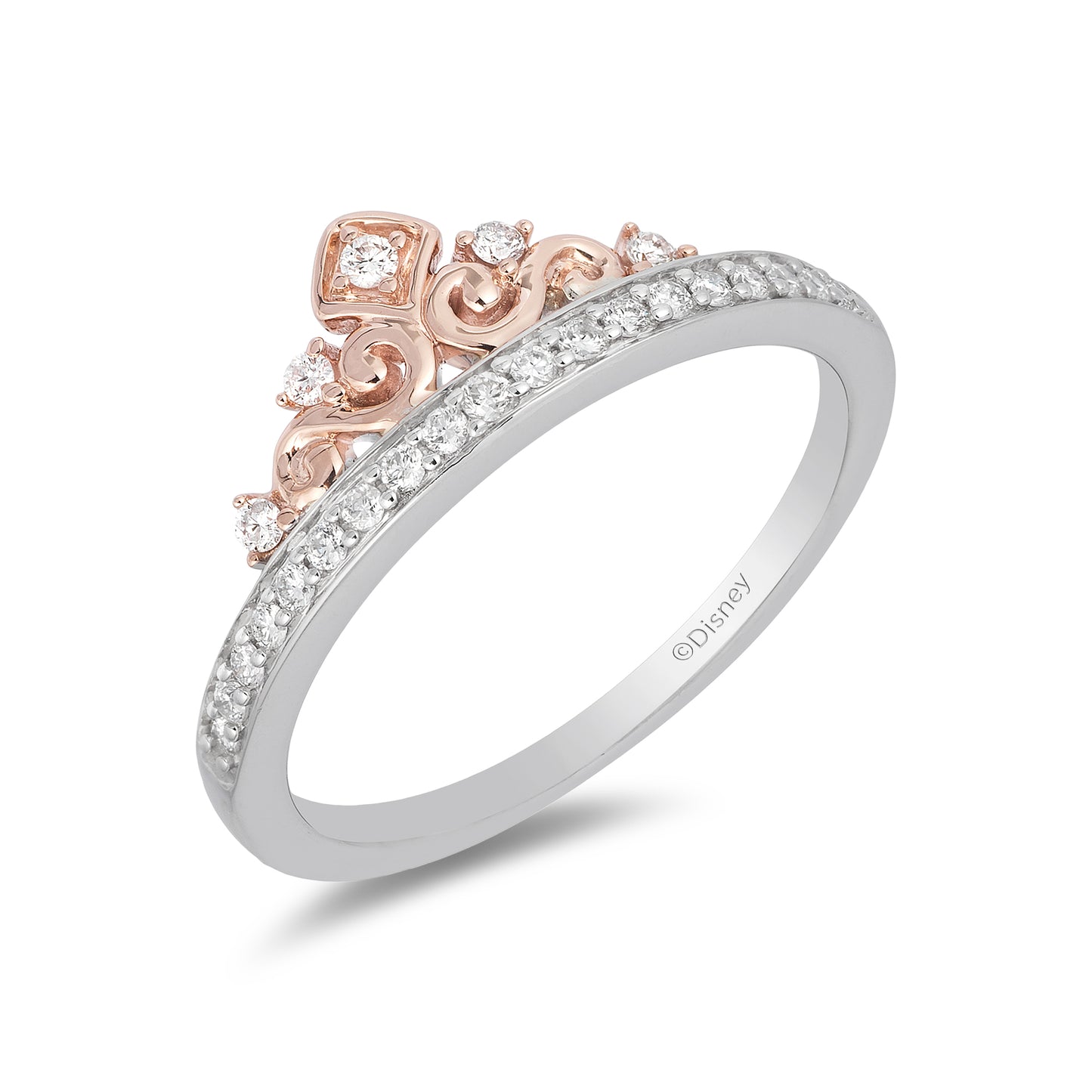 Enchanted Disney Fine Jewelry Sterling Silver and 10K Rose Gold  with 1/5 CTTW Diamond Majestic Princess Tiara Ring