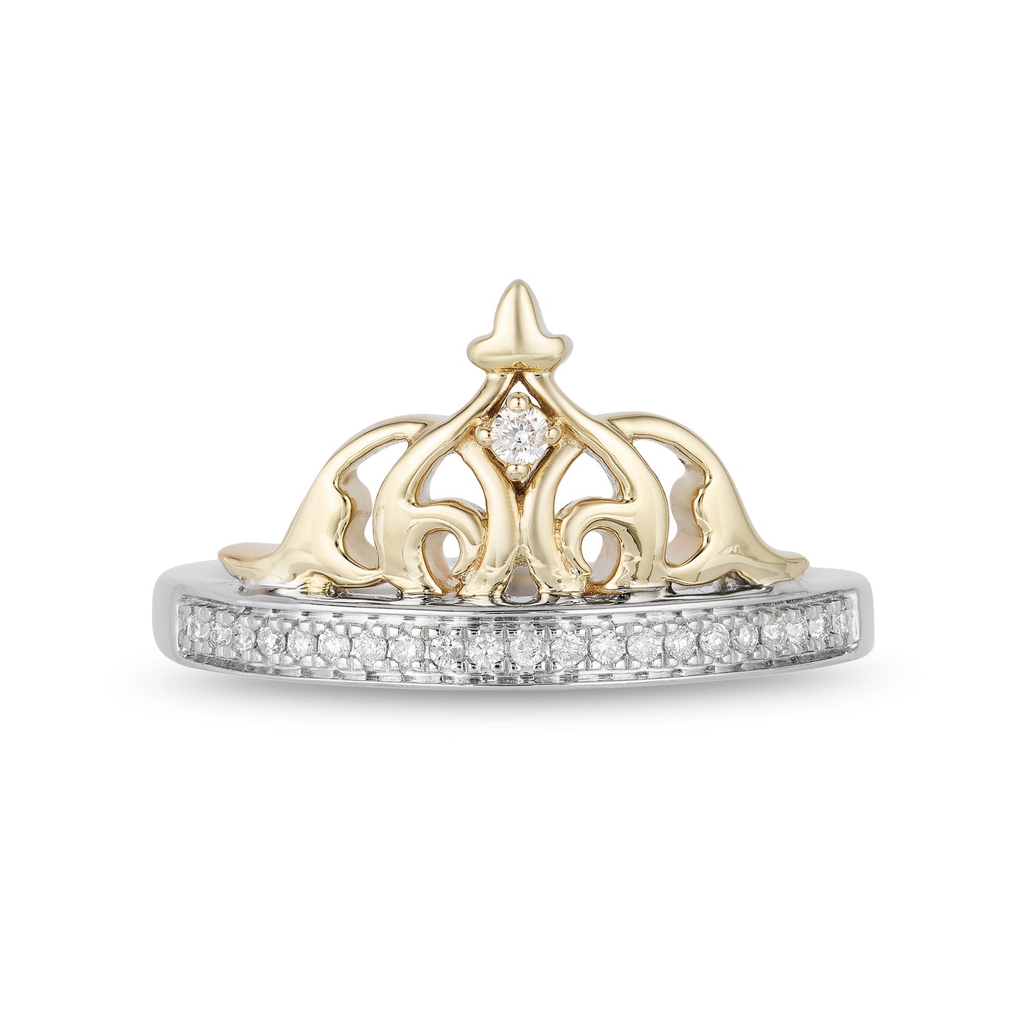 Enchanted Disney Fine Jewelry Sterling Silver and 10K Yellow Gold 1/10 CTTW Jasmine Tiara Ring