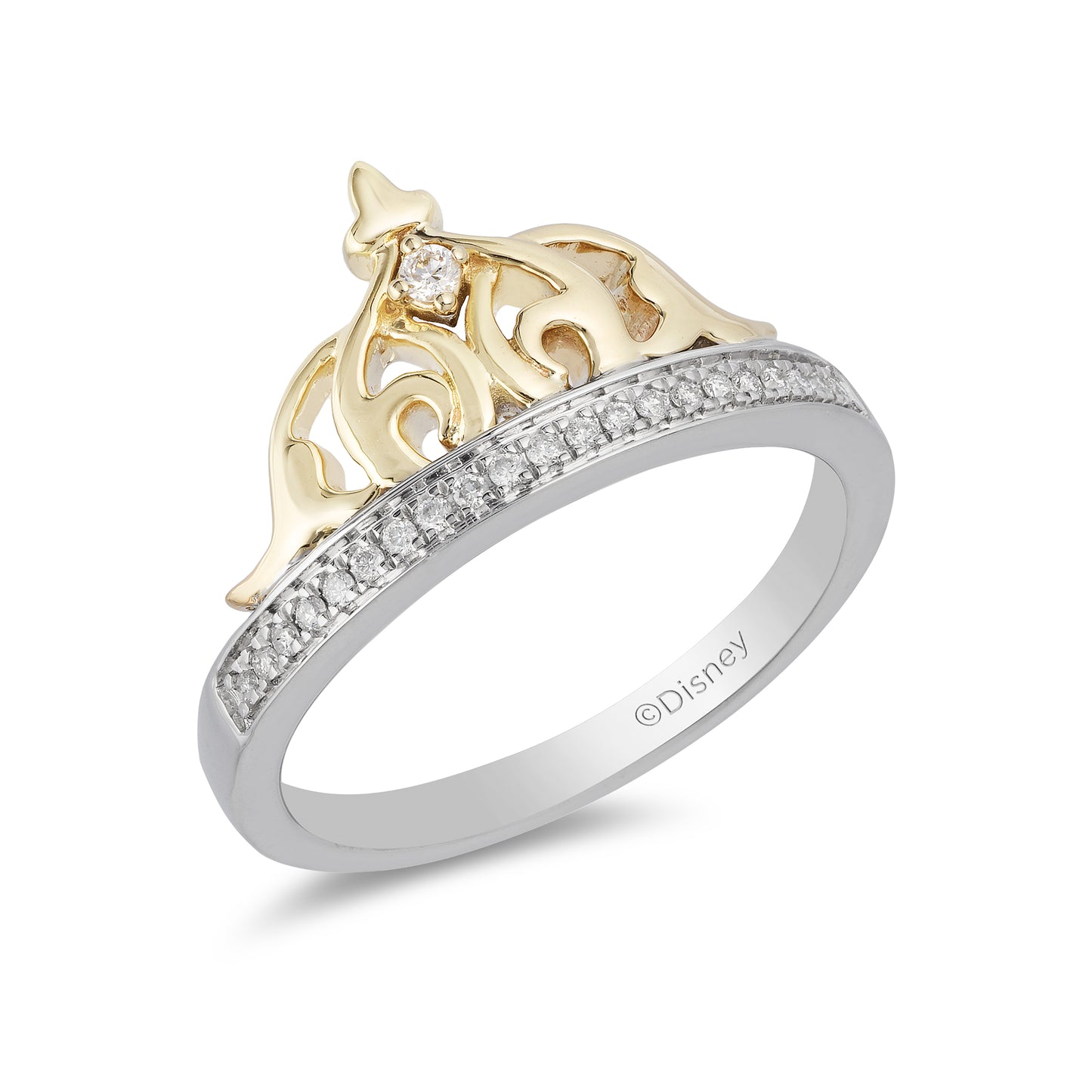 Enchanted Disney Fine Jewelry Sterling Silver and 10K Yellow Gold 1/10 CTTW Jasmine Tiara Ring