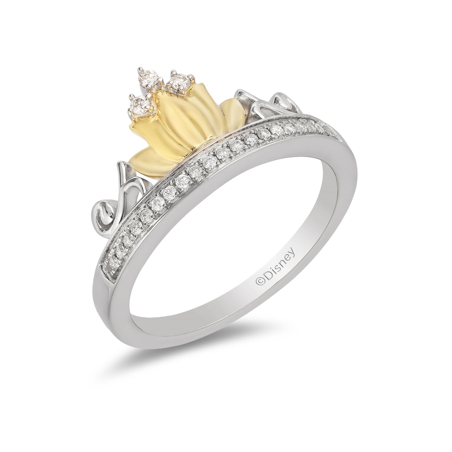 Enchanted Disney Fine Jewelry Sterling Silver and 10K Yellow Gold 1/10 CTTW Tiana Water Lily Tiara Ring