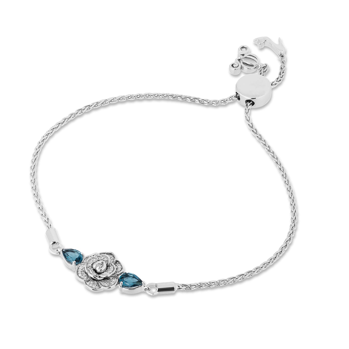 Enchanted Disney Fine Jewelry Sterling Silver with 1/10 CTTW Diamonds and London Blue Topaz Cinderella Bracelet