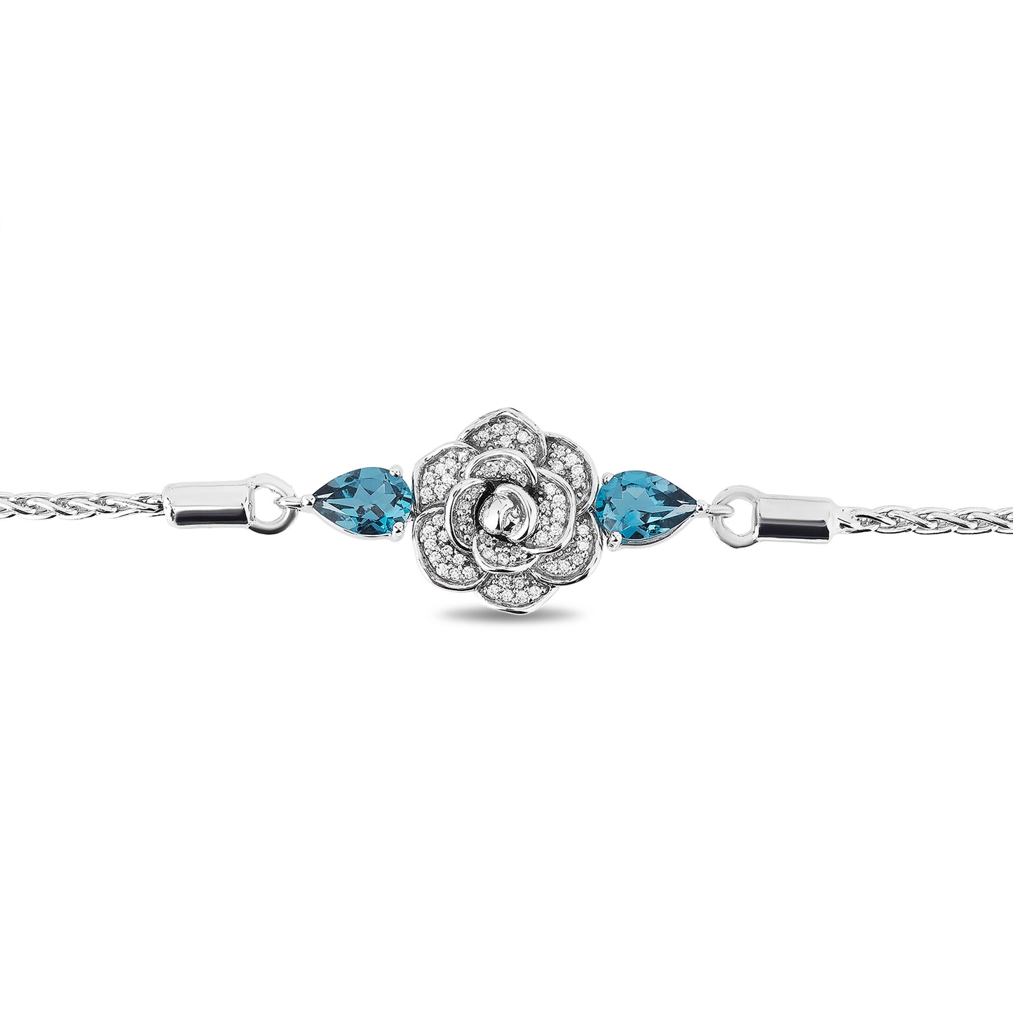 Enchanted Disney Fine Jewelry Sterling Silver with 1/10 CTTW Diamonds and London Blue Topaz Cinderella Bracelet