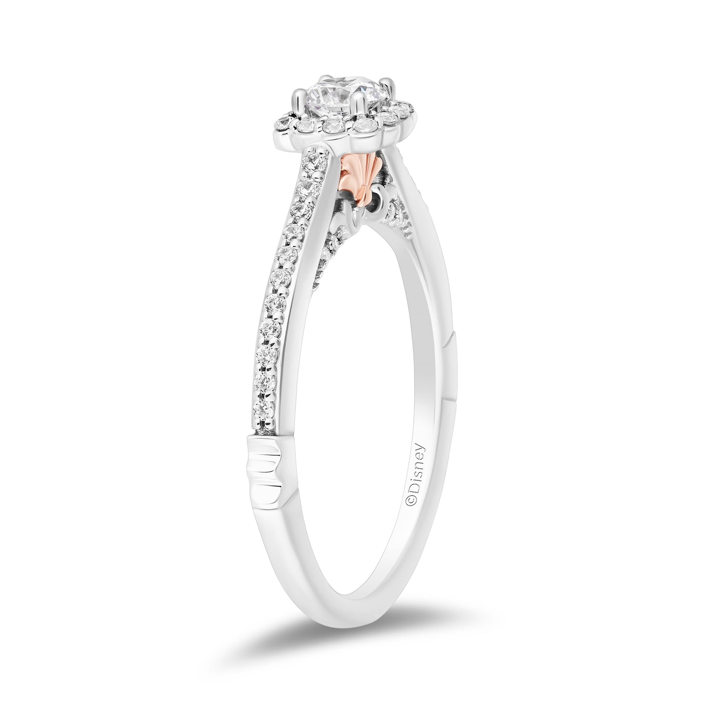 Enchanted Disney Fine Jewelry 14K White and Rose Gold with 1/2 CTTW Diamonds, Disney's Ariel Engagement Ring