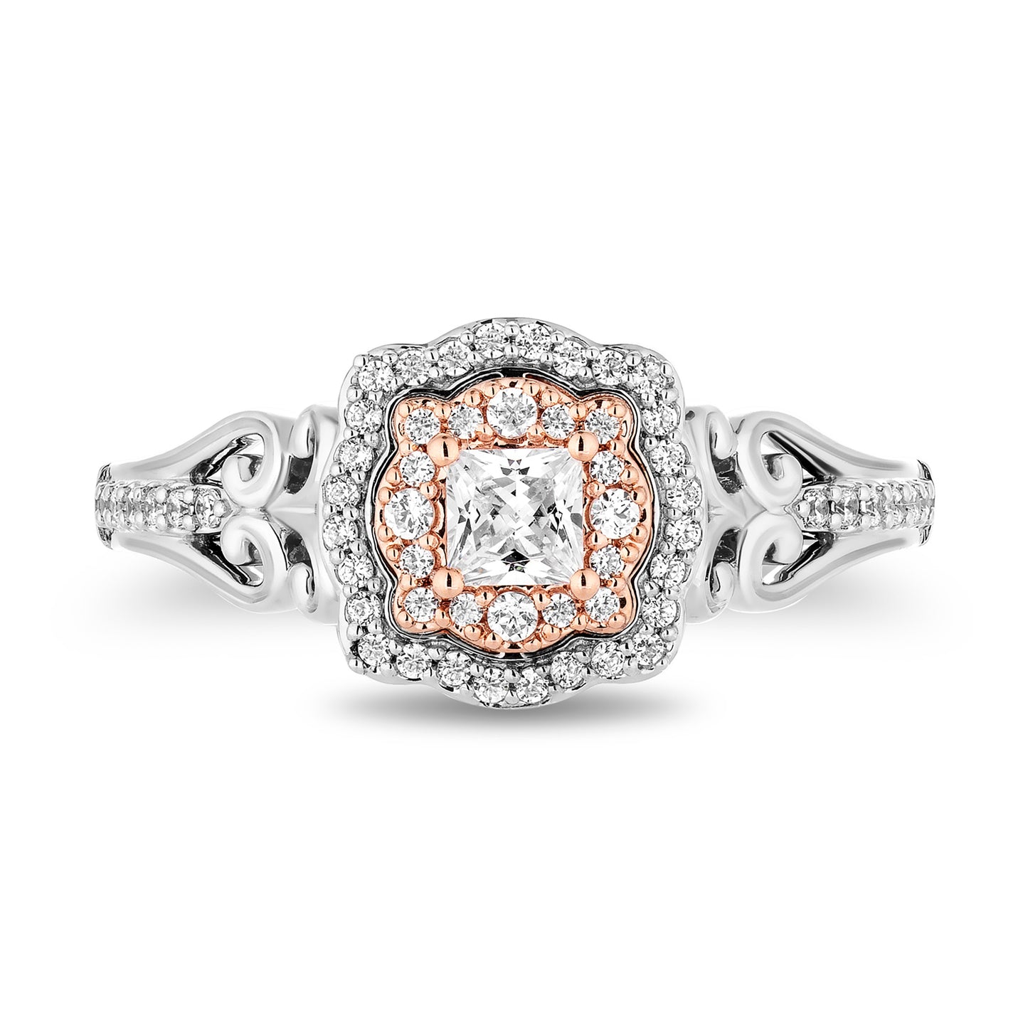 Enchanted Disney Fine Jewelry 14K White and Rose Gold with 5/8 CTTW Diamonds, Disney's Belle Engagement Ring