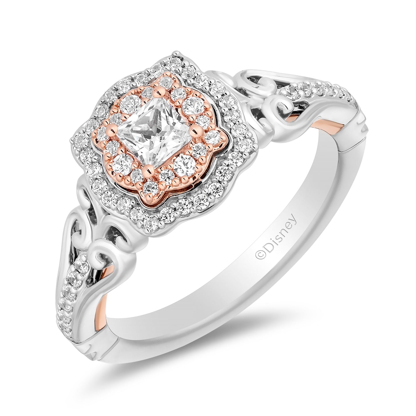 Enchanted Disney Fine Jewelry 14K White and Rose Gold with 5/8 CTTW Diamonds, Disney's Belle Engagement Ring
