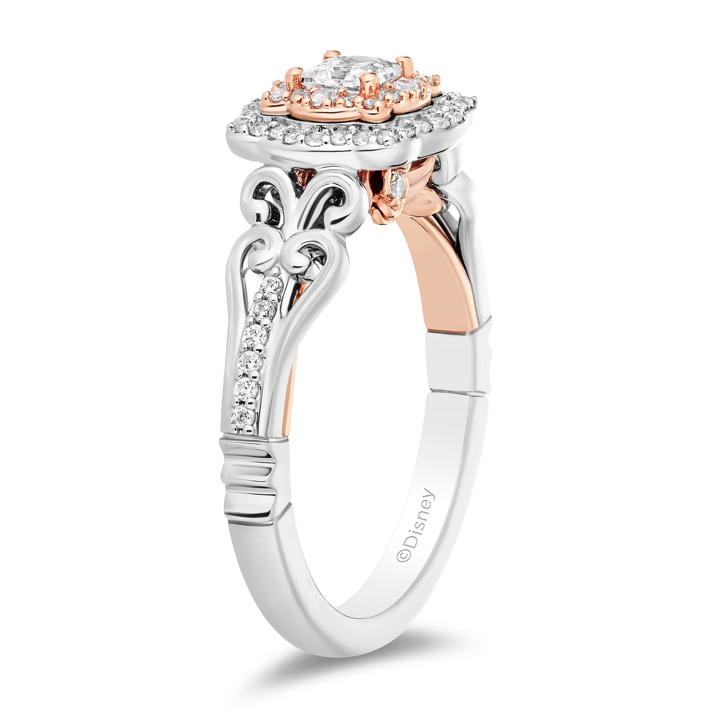 Enchanted Disney Fine Jewelry 14K White and Rose Gold with 5/8 CTTW Diamonds, Disney's Belle Engagement Ring