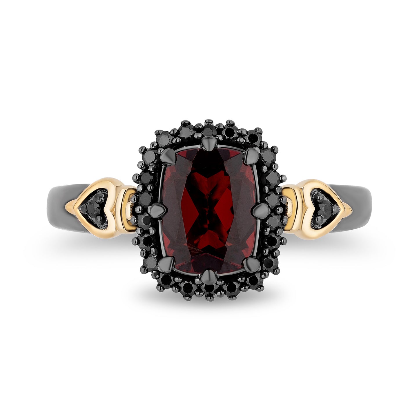 Enchanted Disney Fine Jewelry Sterling Silver and 10K Yellow Gold with 1/5 CTTW. Black Diamonds and Garnet Evil Queen Ring