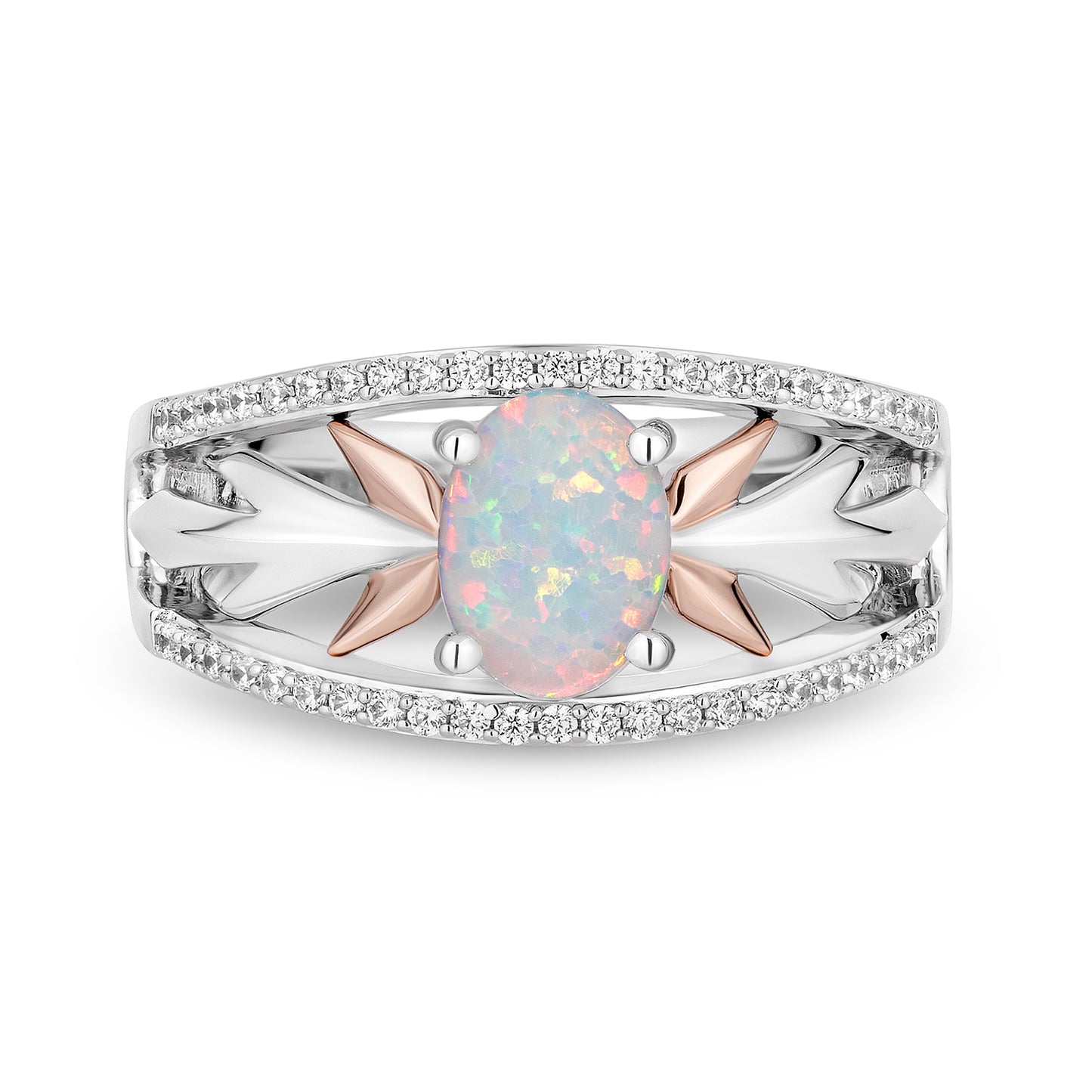 Enchanted Disney Fine Jewelry 14K Rose Gold Over Sterling Silver with 1/5 CTTW Diamonds and Created Opal Elsa Ring