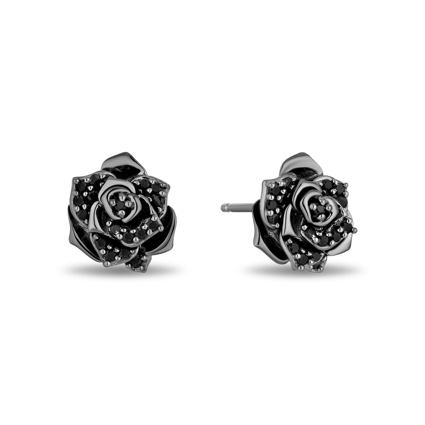 Enchanted Disney Fine Jewelry Black Rhodium Over Sterling Silver with 1/4 CTTW Black Diamonds Maleficent Rose Earrings