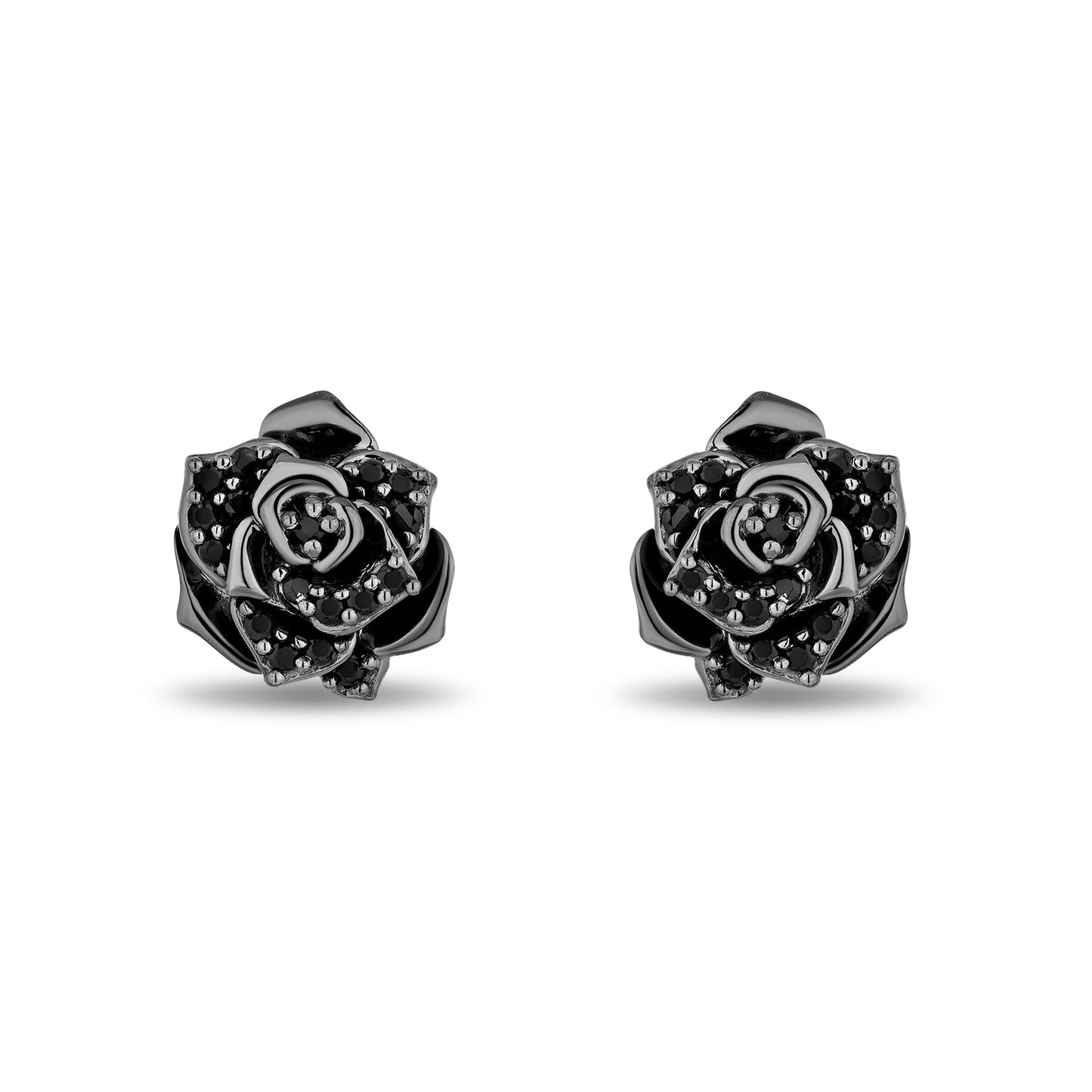 Enchanted Disney Fine Jewelry Black Rhodium Over Sterling Silver with 1/4 CTTW Black Diamonds Maleficent Rose Earrings
