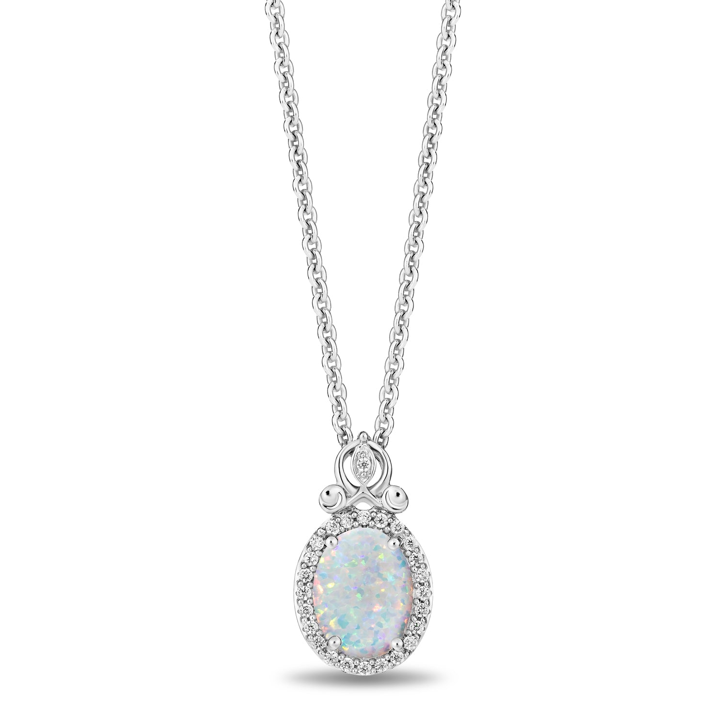 Enchanted Disney Fine Jewelry Sterling Silver with 1/10 CTTW Diamond and  Created Opal Cinderella Pendant Necklace