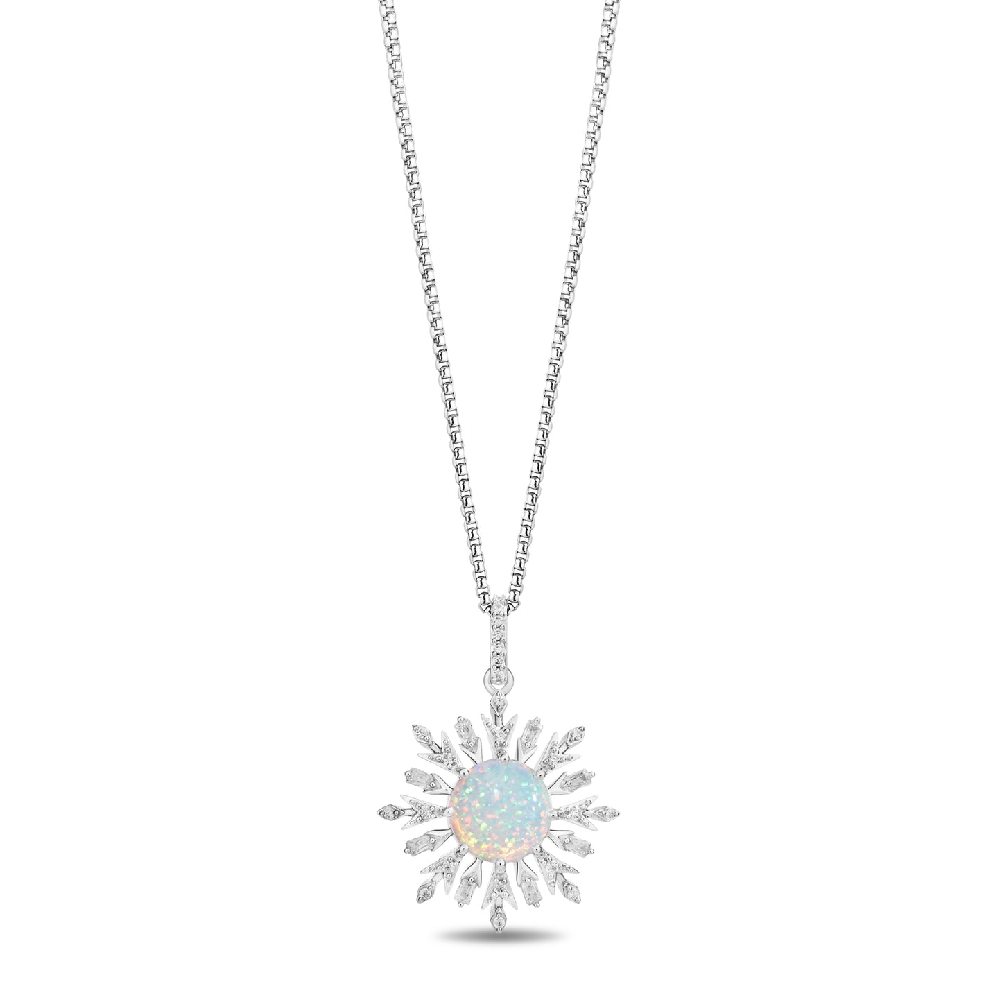 Enchanted Disney Fine Jewelry Sterling Silver with 1/6 CTTW Diamonds and Created Opal Elsa Necklace