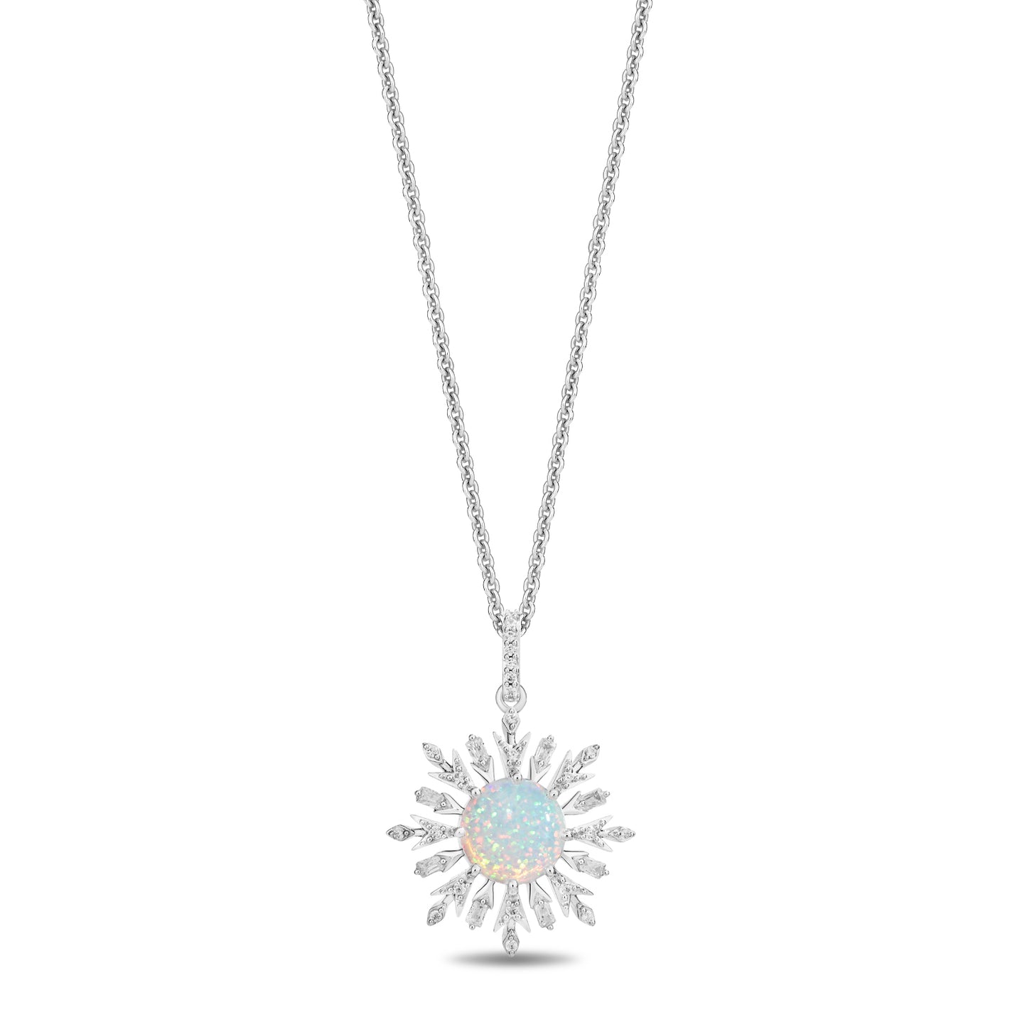 Enchanted Disney Fine Jewelry Sterling Silver with 1/6 CTTW Diamonds and Lab Grown Opal Elsa Necklace