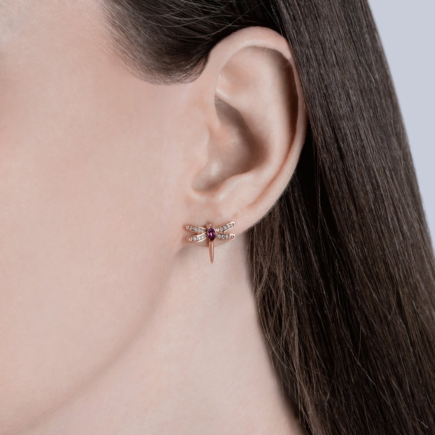 Enchanted Disney Fine Jewelry 14K Rose Gold over Sterling Silver with 1/15 CTTW Diamond And Rhodolite Garnet Mulan Dragonfly Earrings