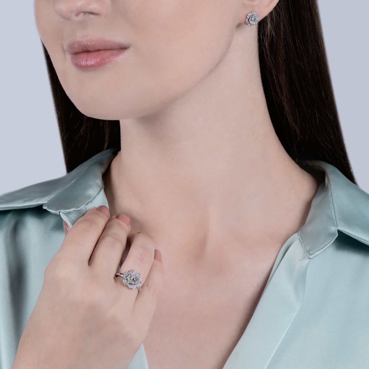 Enchanted Disney Fine Jewelry Sterling Silver with 1/5 CTTW Diamonds, Disney's Cinderella Stud Earrings