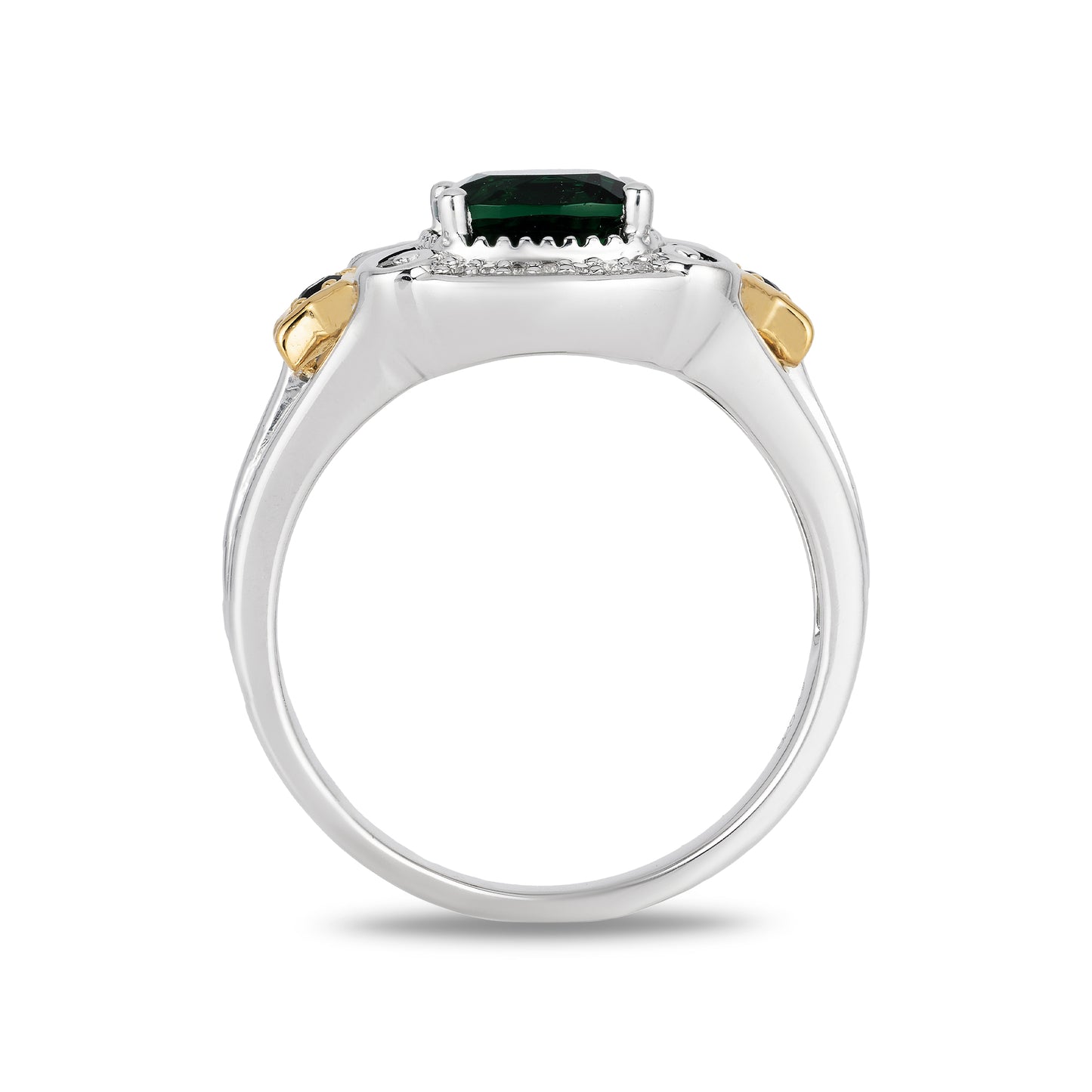 Enchanted Disney Fine Jewelry 14K Yellow Gold over Sterling Silver with 1/20 CTTW Diamonds Created Emerald Tinker Bell Star Ring