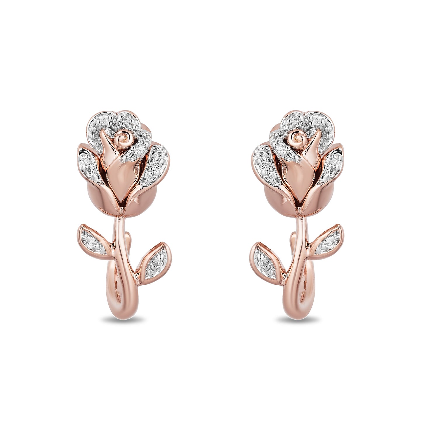 Enchanted Disney Fine Jewelry 14K Rose Gold over Sterling Silver with 1/10 CTTW Diamond, Disney's Belle Earrings