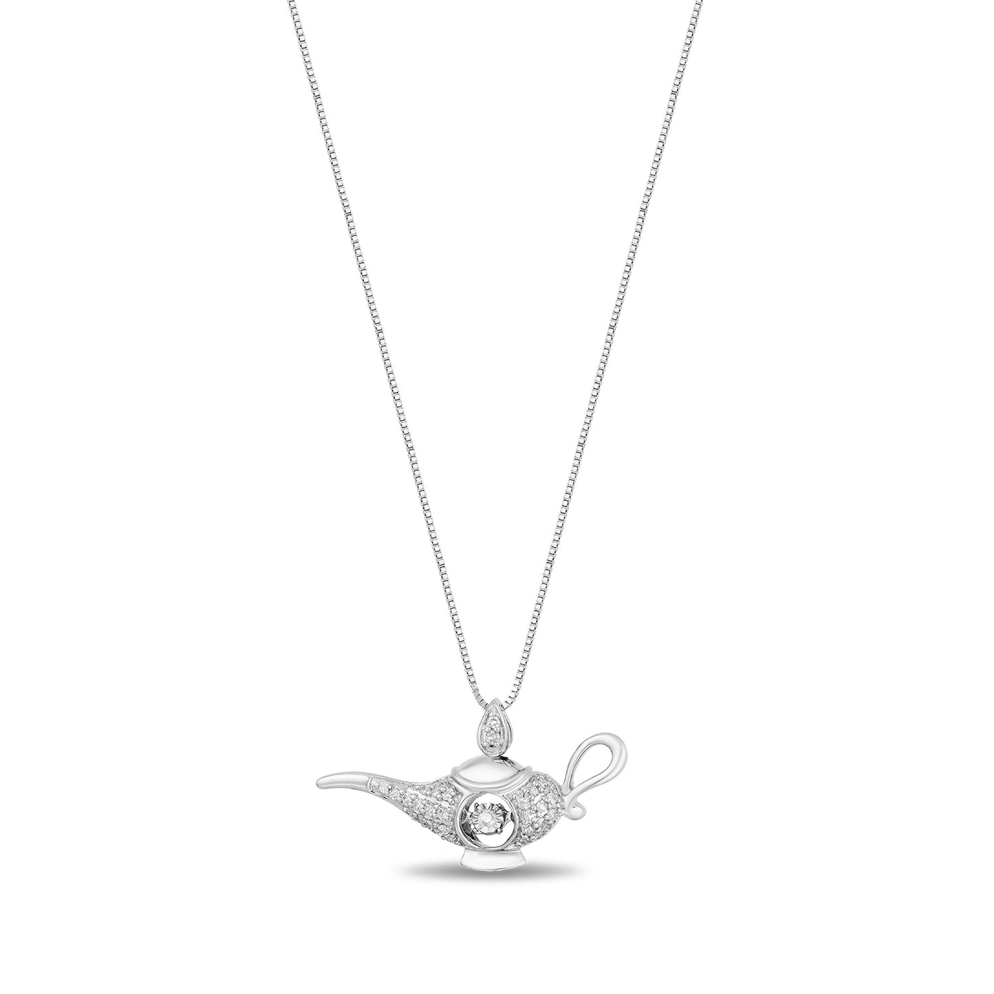 Enchanted Disney Fine Jewelry Sterling Silver with 1/10 CTTW Diamond Jasmine Magic Lamp Pendant Necklace