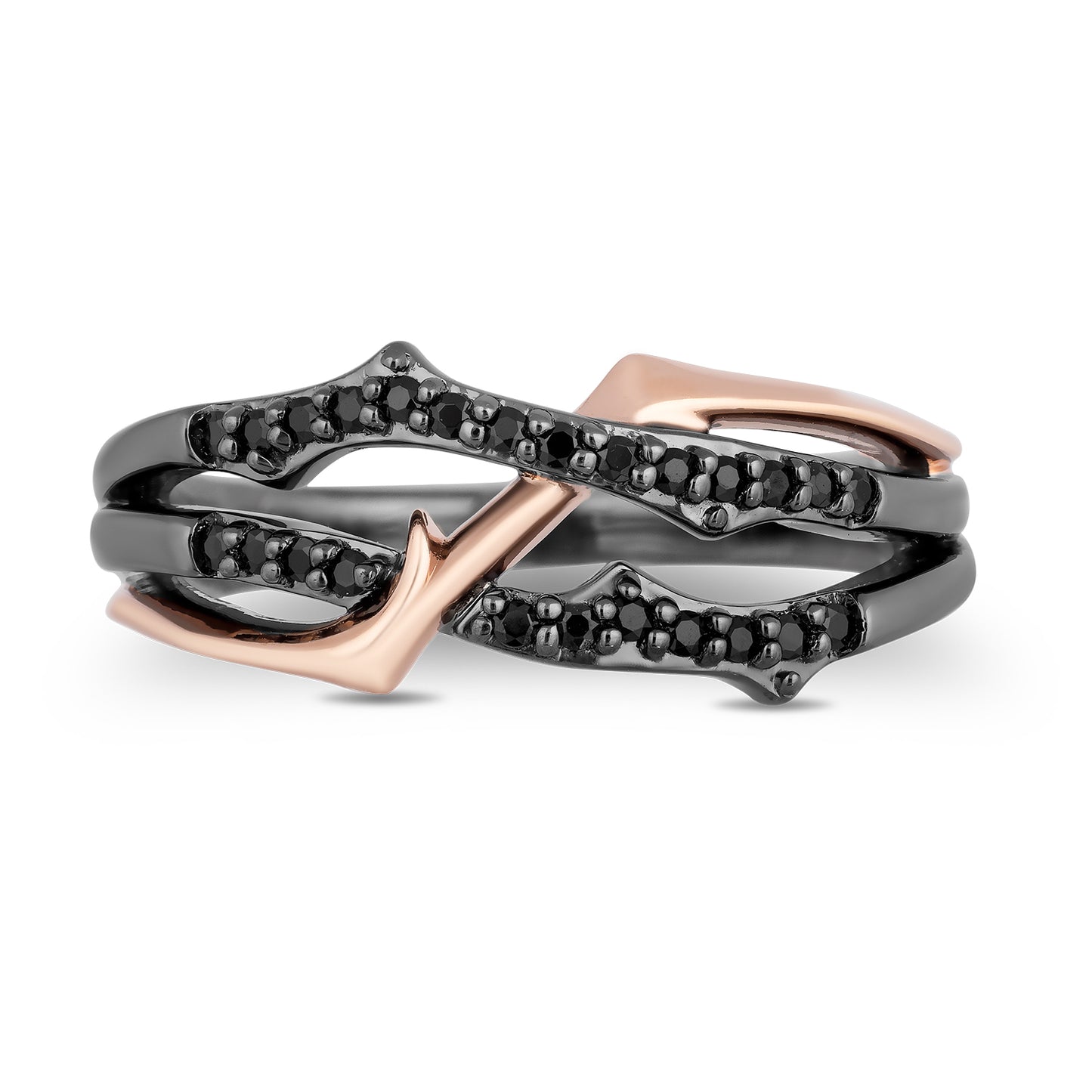 Enchanted Disney Fine Jewelry 10K Rose Gold and Black Rhodium Over Sterling Silver with 1/5 CTTW Black Diamond Maleficent "Thorn" Ring