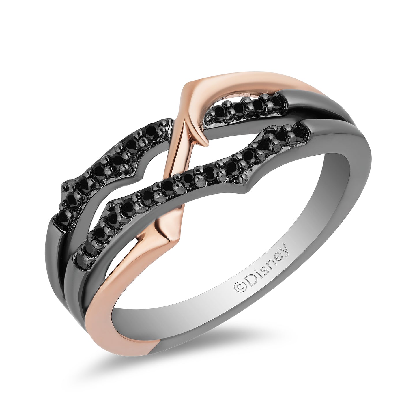 Enchanted Disney Fine Jewelry 10K Rose Gold and Black Rhodium Over Sterling Silver with 1/5 CTTW Black Diamond Maleficent "Thorn" Ring
