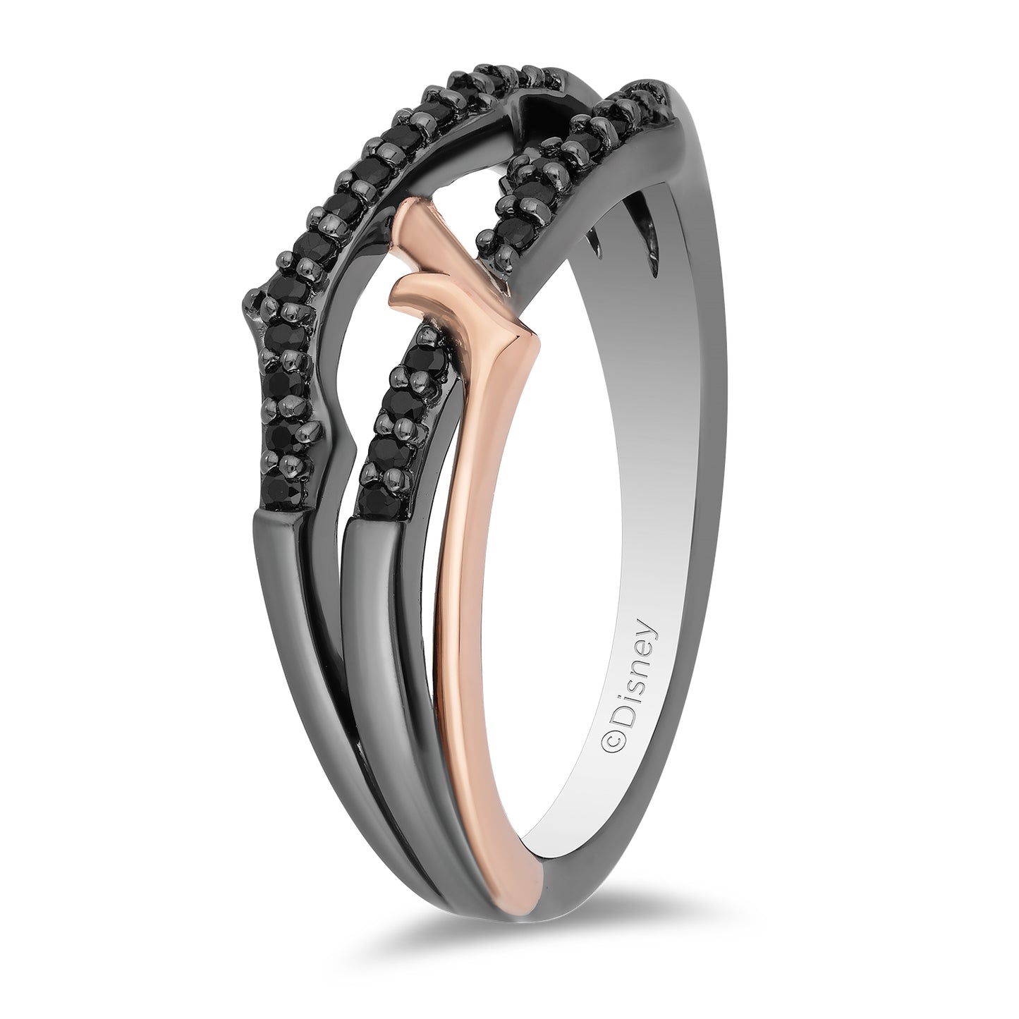 Enchanted Disney Fine Jewelry 10K Rose Gold and Black Rhodium Over Sterling Silver with 1/5 CTTW Black Diamond Maleficent "Thorn" Ring