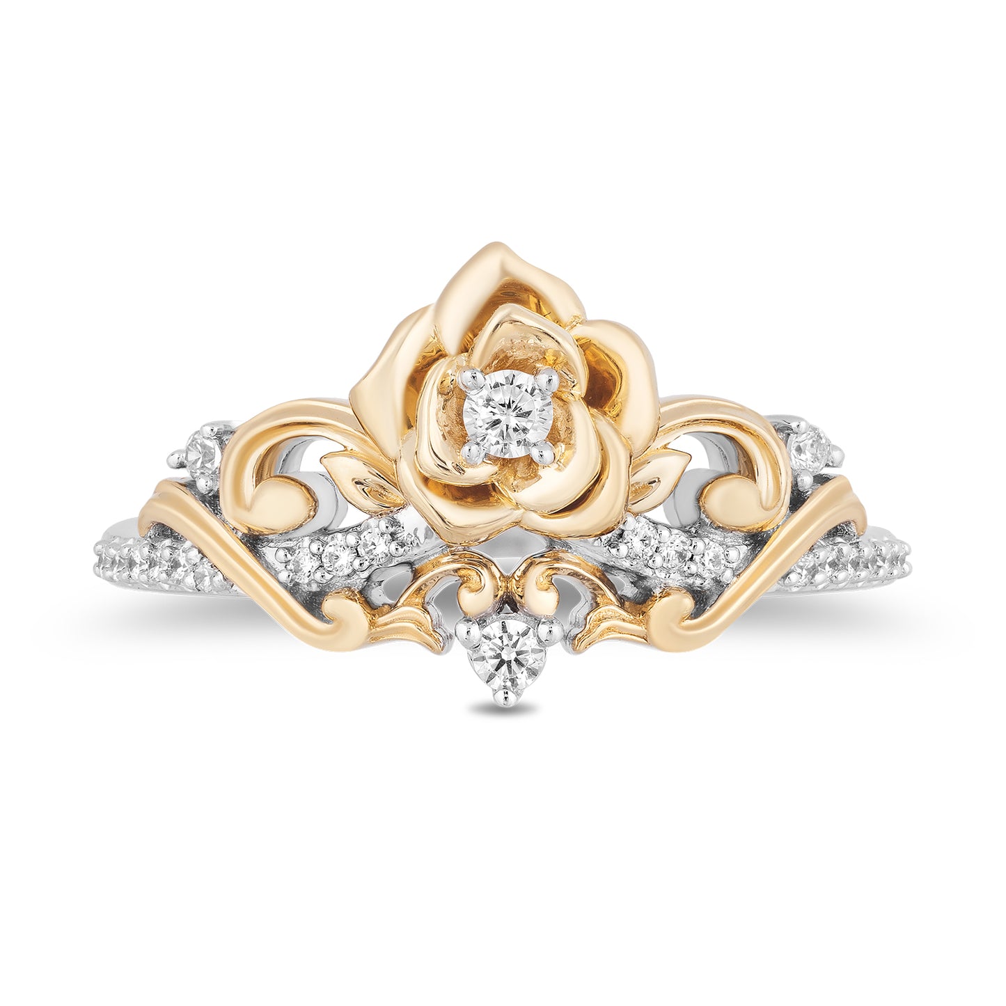 Enchanted Disney Fine Jewelry 14K Yellow Gold Over Sterling Silver with 1/6 CTTW Diamonds Belle Ring
