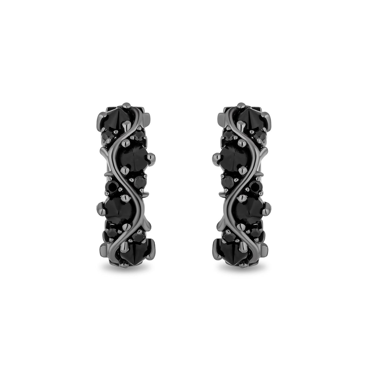 Enchanted Disney Fine Jewelry Black Rhodium Over Sterling Silver with 1/8 CTTW Black Diamonds and Black Onyx Maleficent Earrings