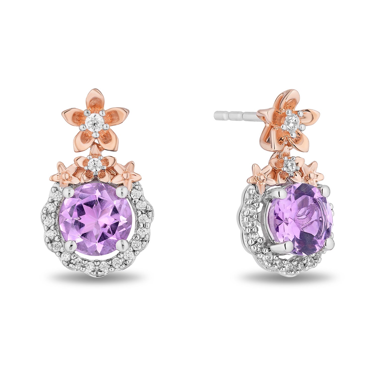 Disney Rapunzel Inspired Diamonds Rose de France Earrings in 14K