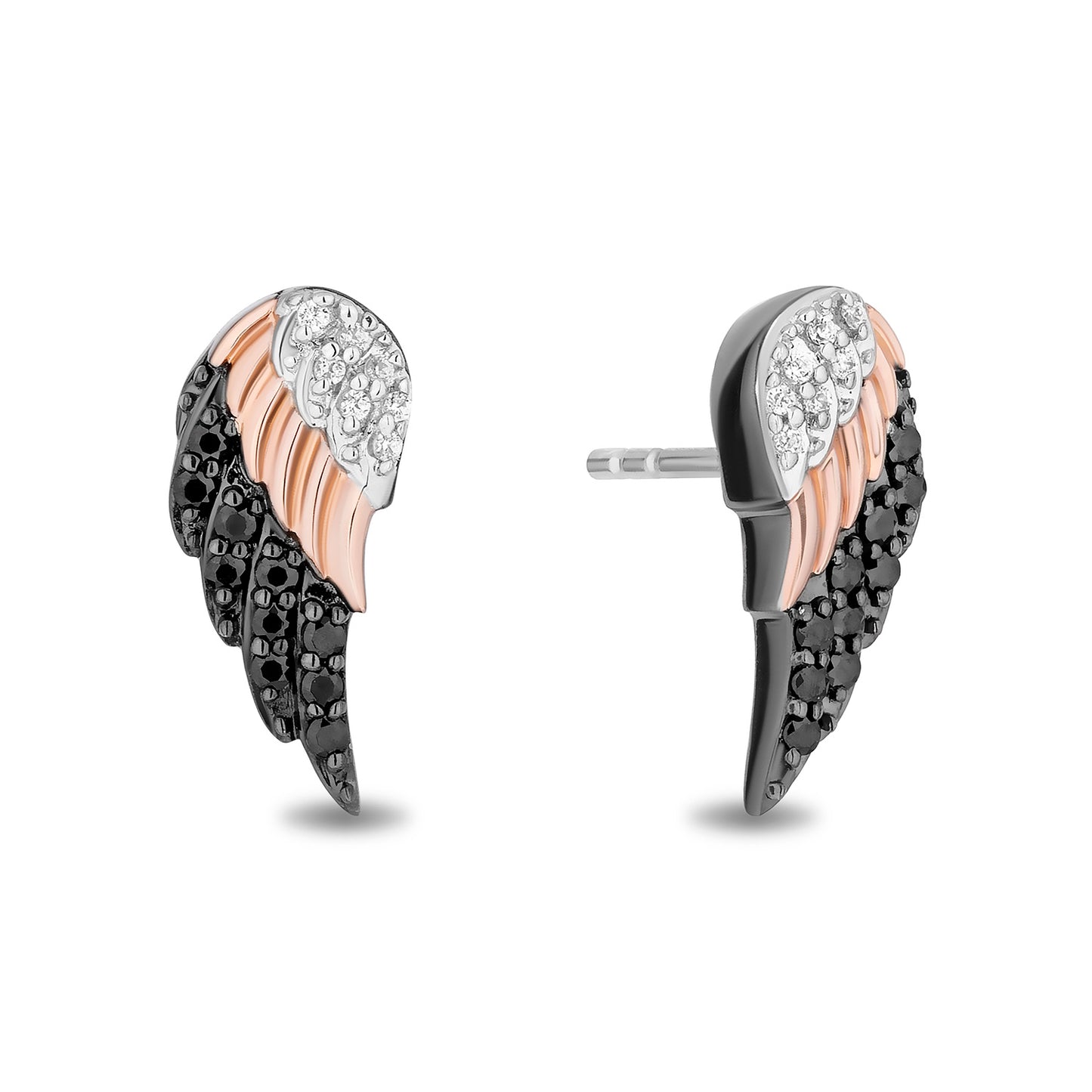 Enchanted Disney Fine Jewelry 14K Rose Gold and Black Rhodium over Sterling Silver with 1/5 CTTW Diamonds Maleficent Wings Earrings