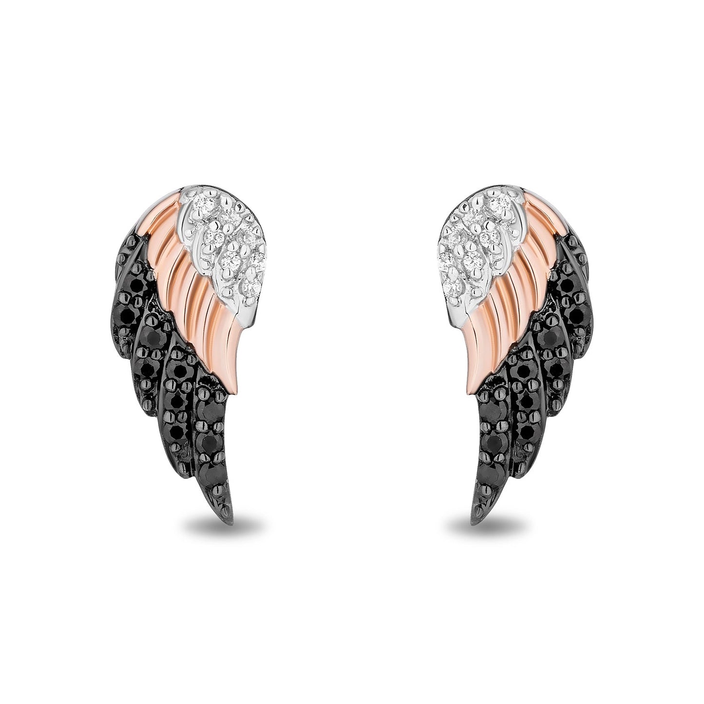 Enchanted Disney Fine Jewelry 14K Rose Gold and Black Rhodium over Sterling Silver with 1/5 CTTW Diamonds Maleficent Wings Earrings
