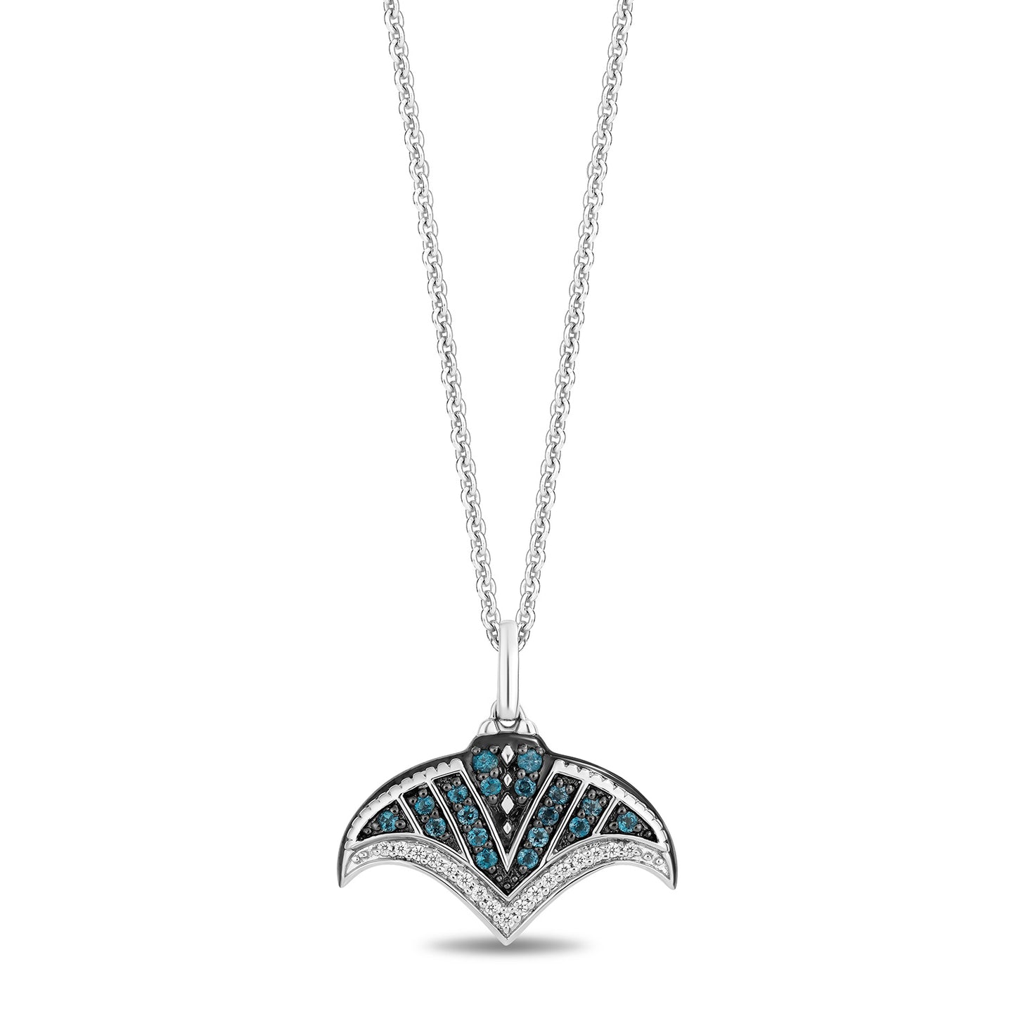 Enchanted Disney Fine Jewelry Sterling Silver with 1/10 CTTW Diamonds and London Blue Topaz Moana Pendant Necklace