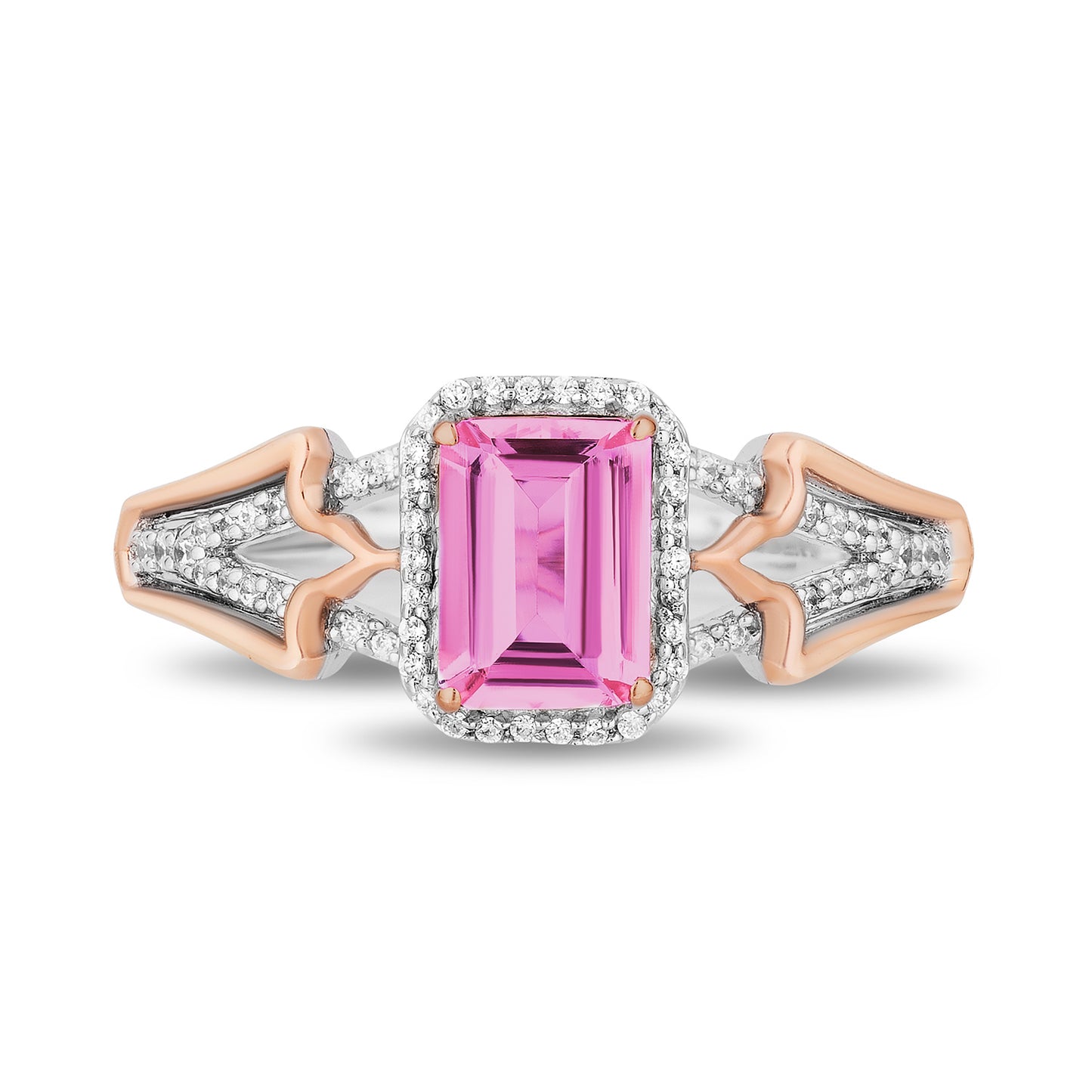 Enchanted Disney Fine Jewelry Sterling Silver and 10K Rose Gold with 1/6 CTTW Diamonds and Cr. Pink Sapphire Aurora Ring
