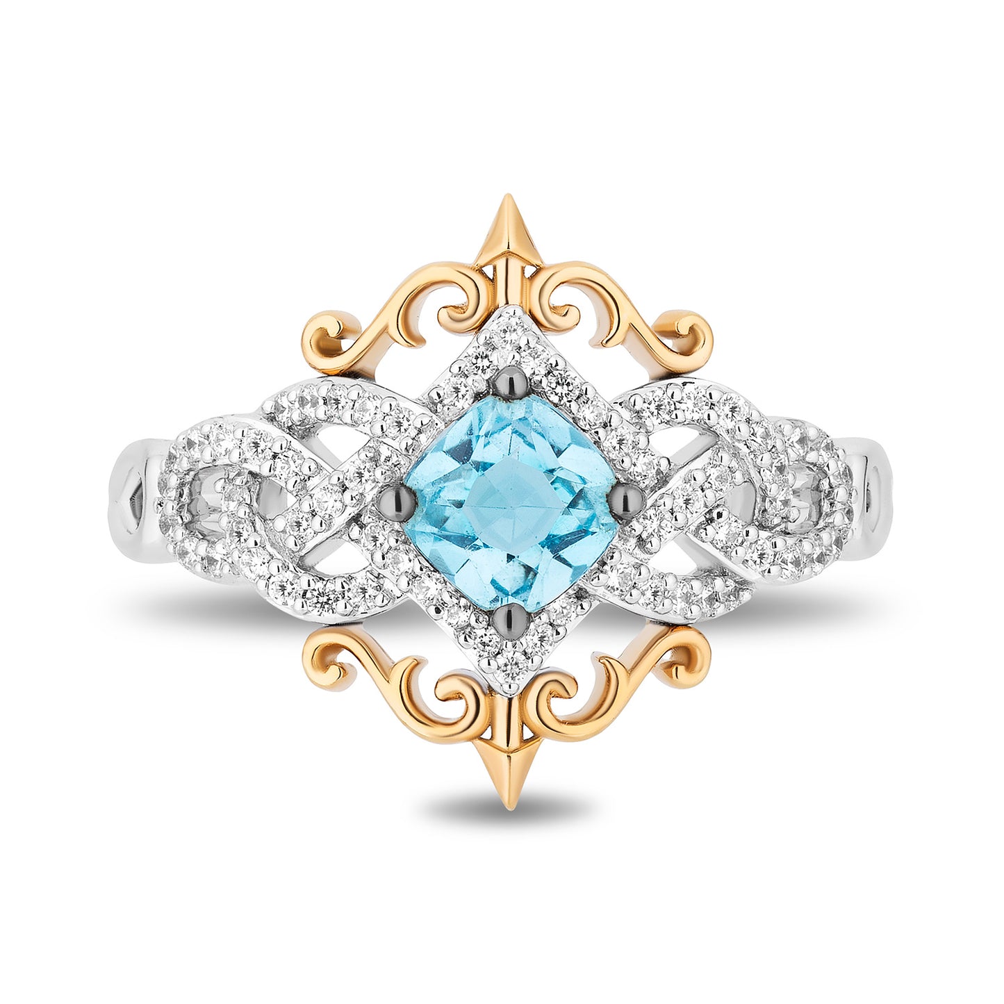 Enchanted Disney Fine Jewelry Sterling Silver and 10K Yellow Gold with 1/5 CTTW Diamonds and Swiss Blue Topaz Merida Ring