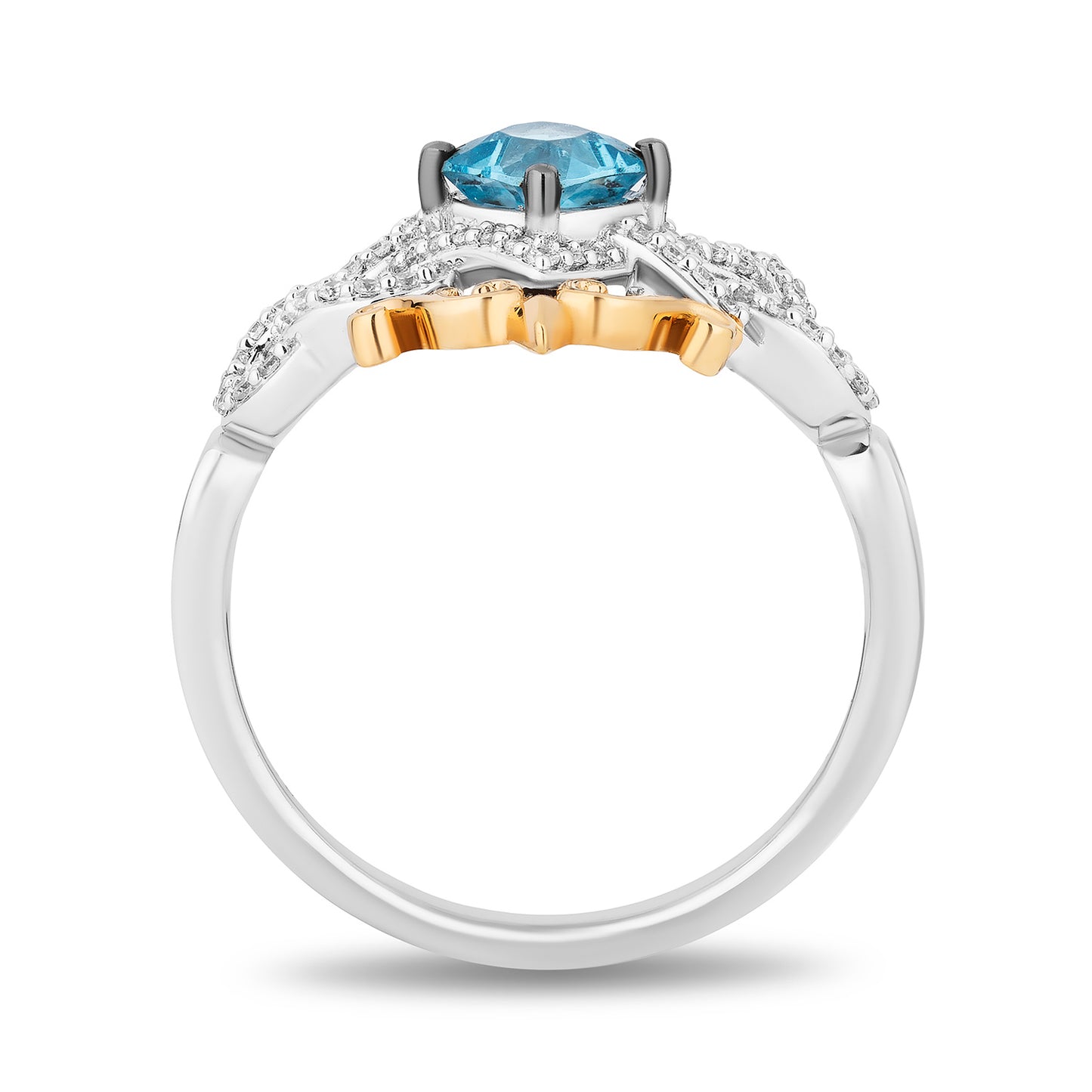 Enchanted Disney Fine Jewelry Sterling Silver and 10K Yellow Gold with 1/5 CTTW Diamonds and Swiss Blue Topaz Merida Ring