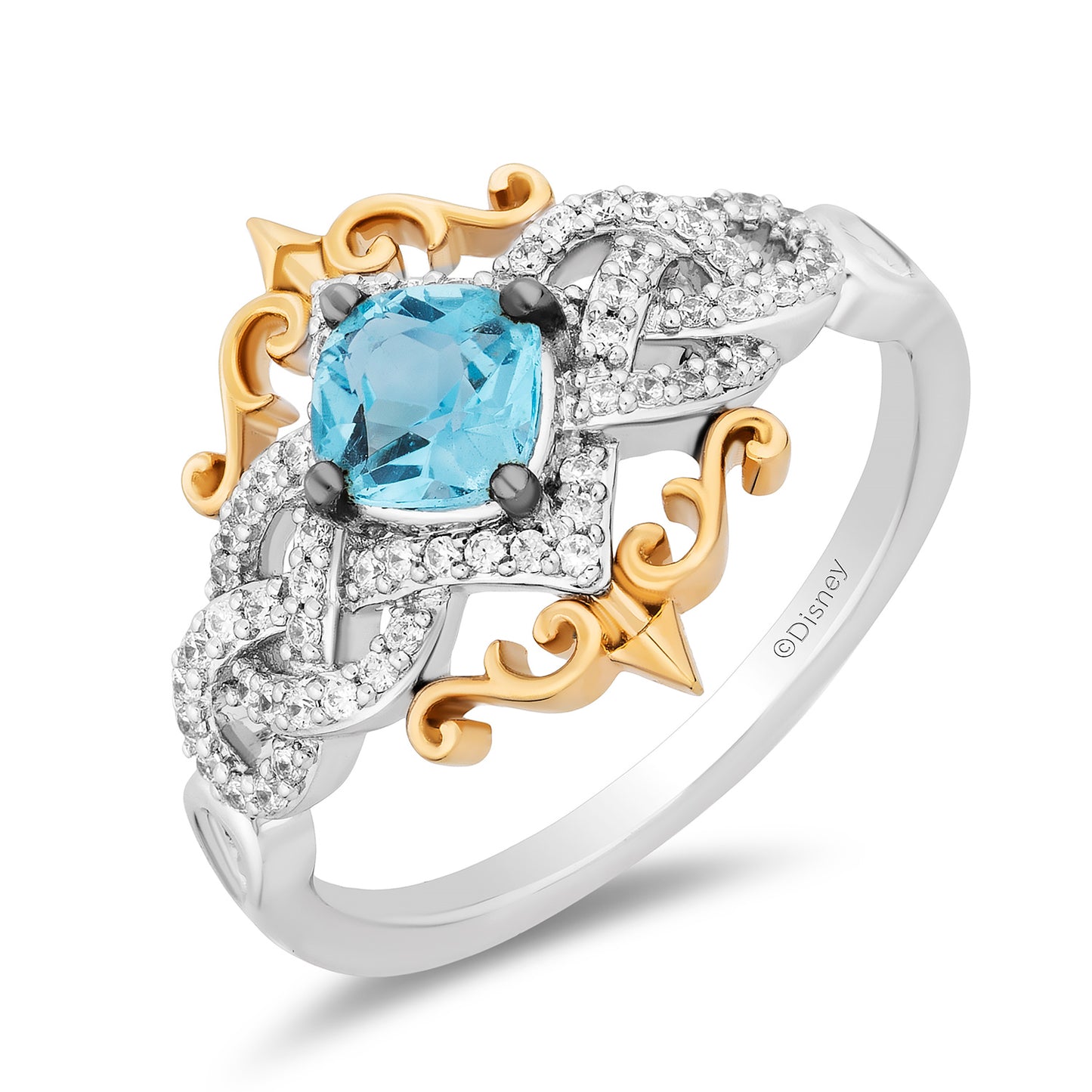 Enchanted Disney Fine Jewelry Sterling Silver and 10K Yellow Gold with 1/5 CTTW Diamonds and Swiss Blue Topaz Merida Ring
