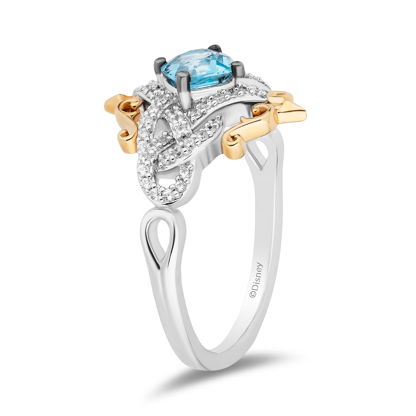 Enchanted Disney Fine Jewelry Sterling Silver and 10K Yellow Gold with 1/5 CTTW Diamonds and Swiss Blue Topaz Merida Ring
