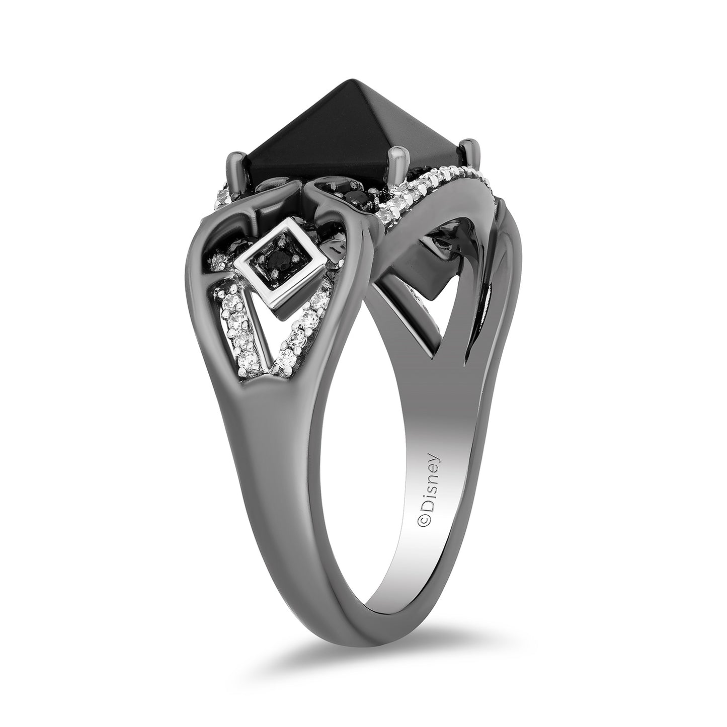 Enchanted Disney Fine Jewelry Black Rhodium Over Sterling Silver with 1/5 CTTW Diamonds and Black Onyx Maleficent Ring