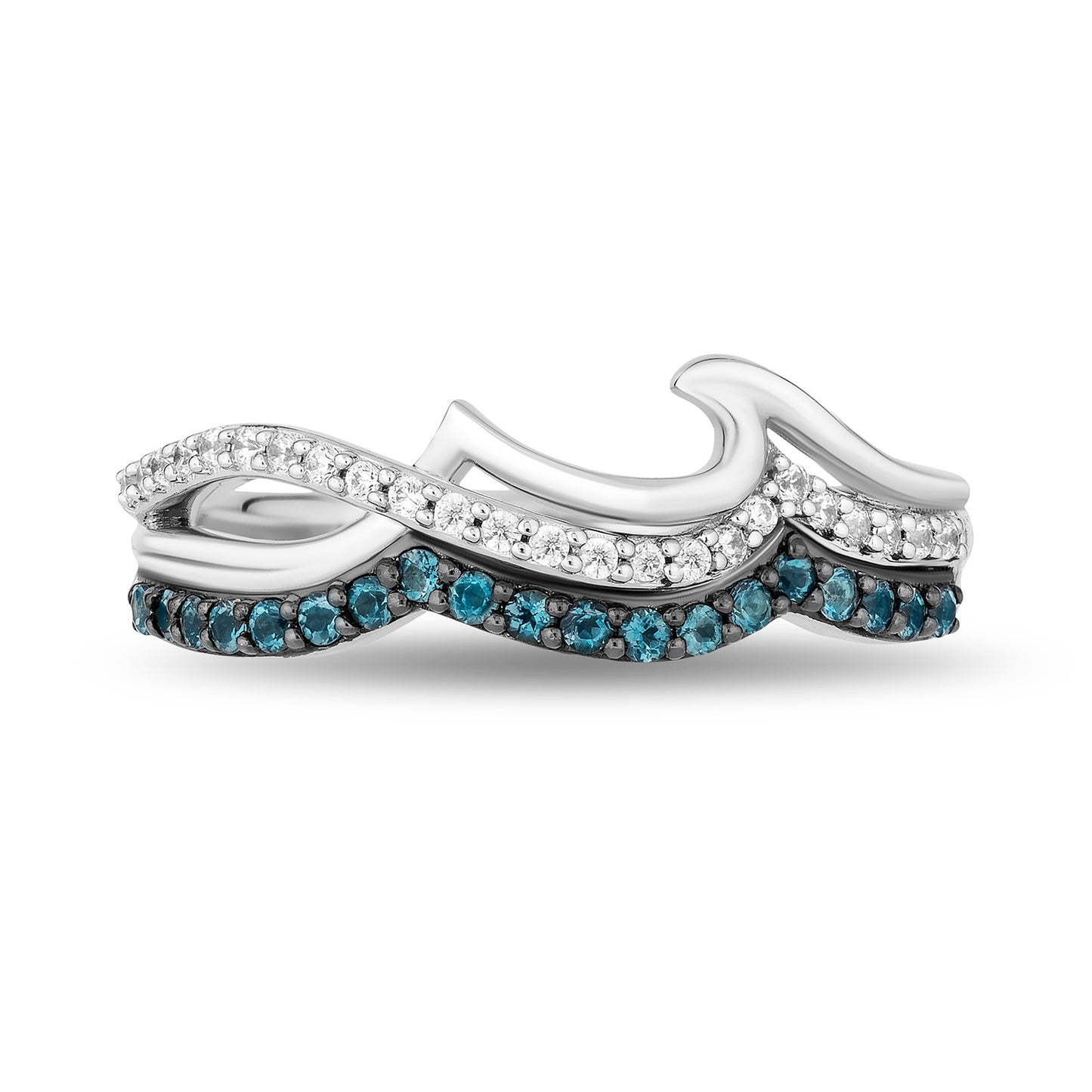 Enchanted Disney Fine Jewelry Sterling Silver with 1/8 CTTW Diamonds and London Blue Topaz Moana Wave Ring