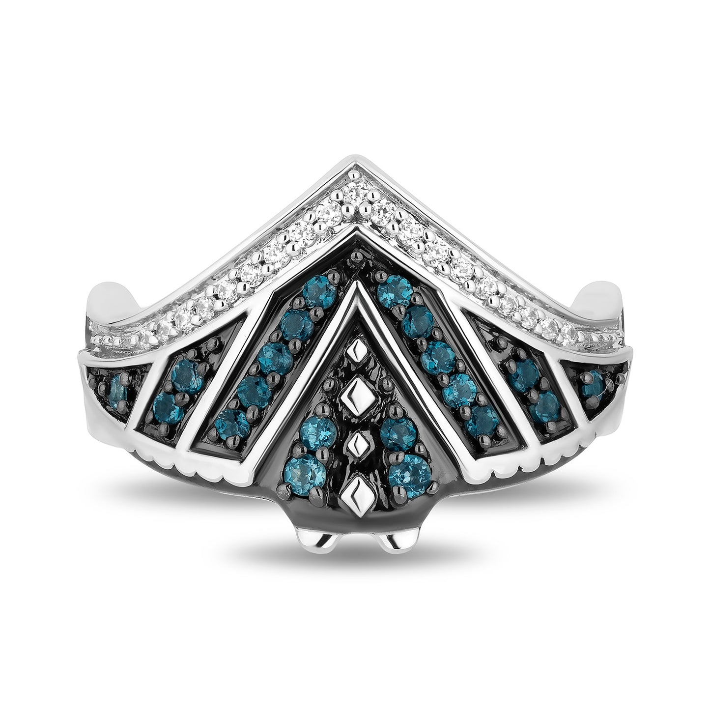 Enchanted Disney Fine Jewelry Sterling Silver with 1/10 CTTW Diamonds and London Blue Topaz Moana Ring
