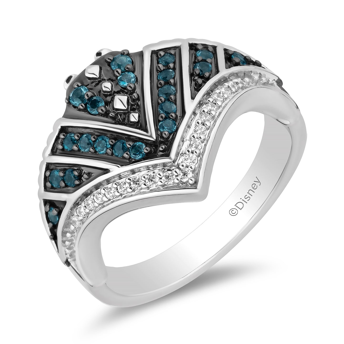 Enchanted Disney Fine Jewelry Sterling Silver with 1/10 CTTW Diamonds and London Blue Topaz Moana Ring