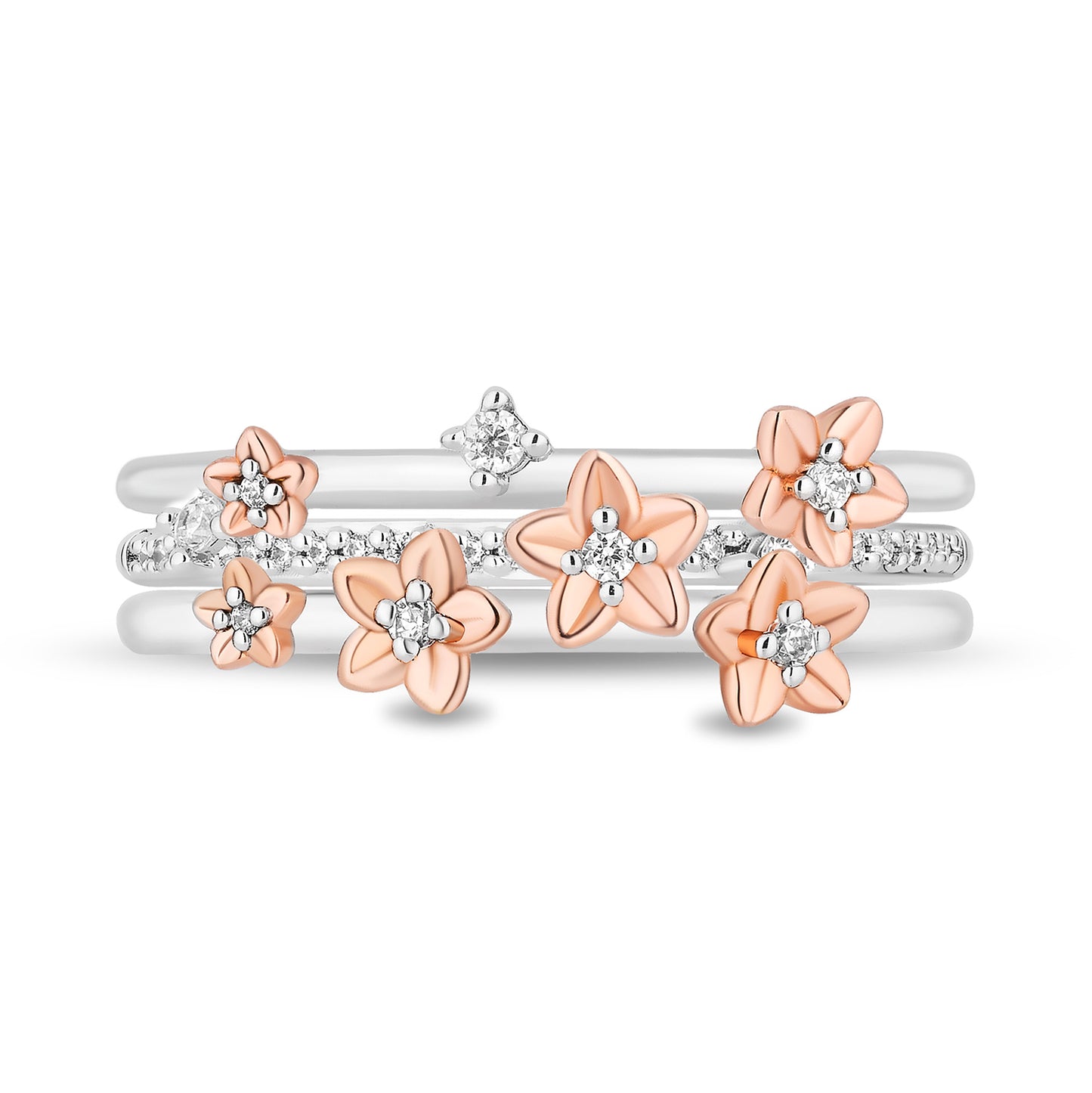 Enchanted Disney Fine Jewelry 14K Rose Gold Over Sterling Silver and 1/6 CTTW Diamonds Rapunzel Magical Flower Ring